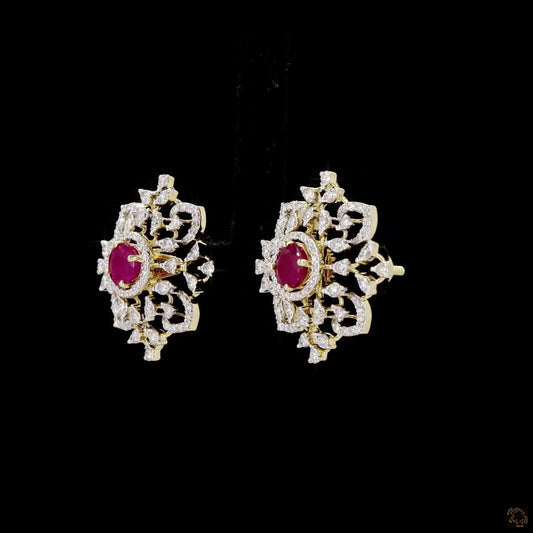Emerald & Ruby Diamond Earrings in 18KT Yellow Gold