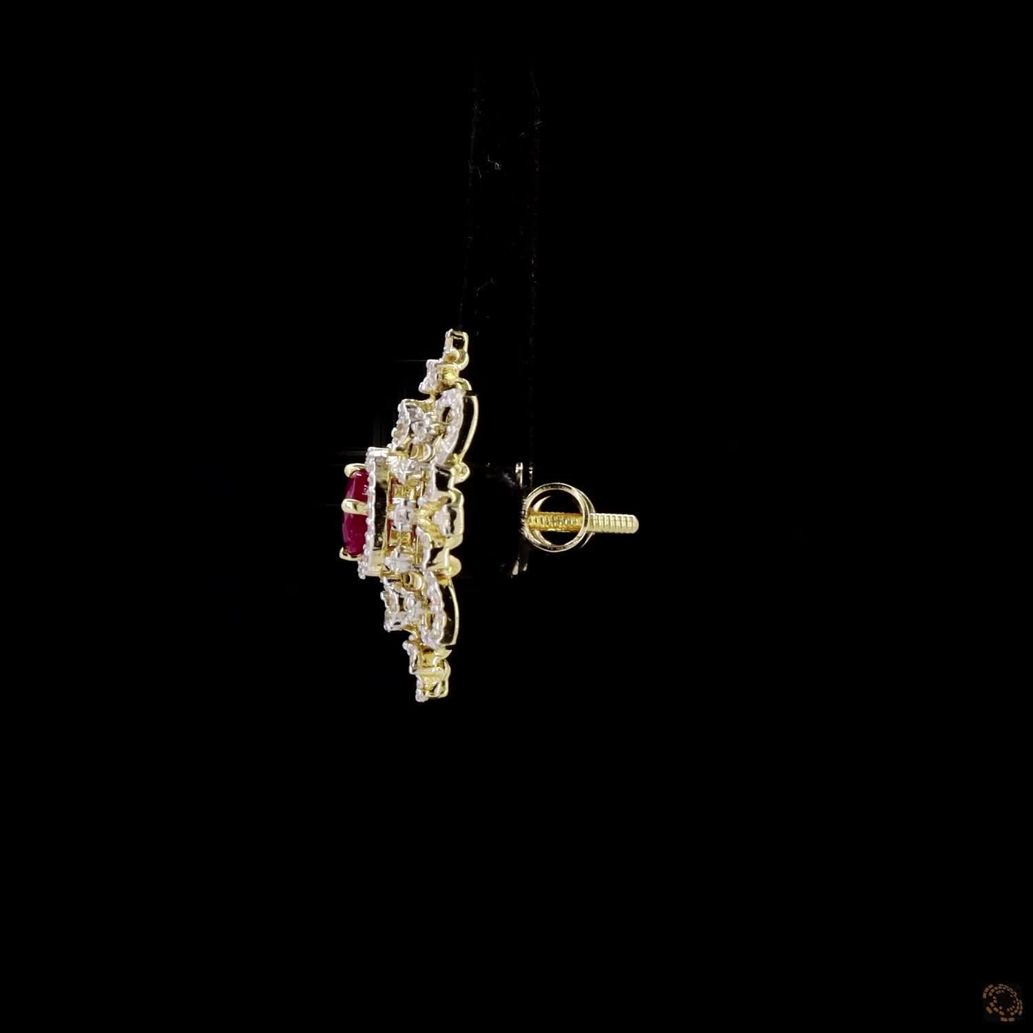 Emerald & Ruby Diamond Earrings in 18KT Yellow Gold