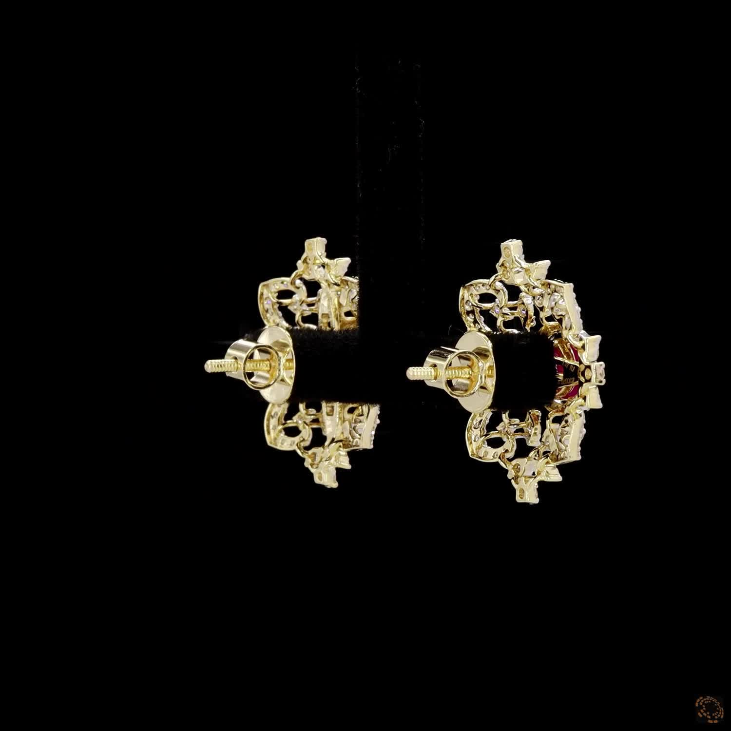Emerald & Ruby Diamond Earrings in 18KT Yellow Gold