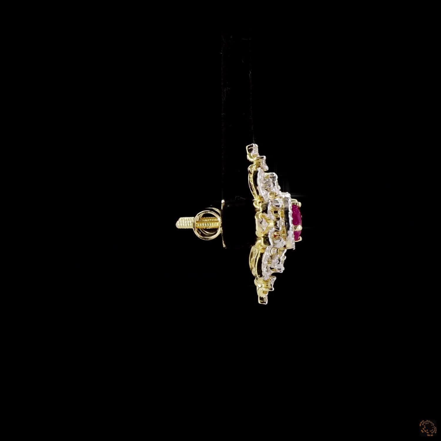 Emerald & Ruby Diamond Earrings in 18KT Yellow Gold