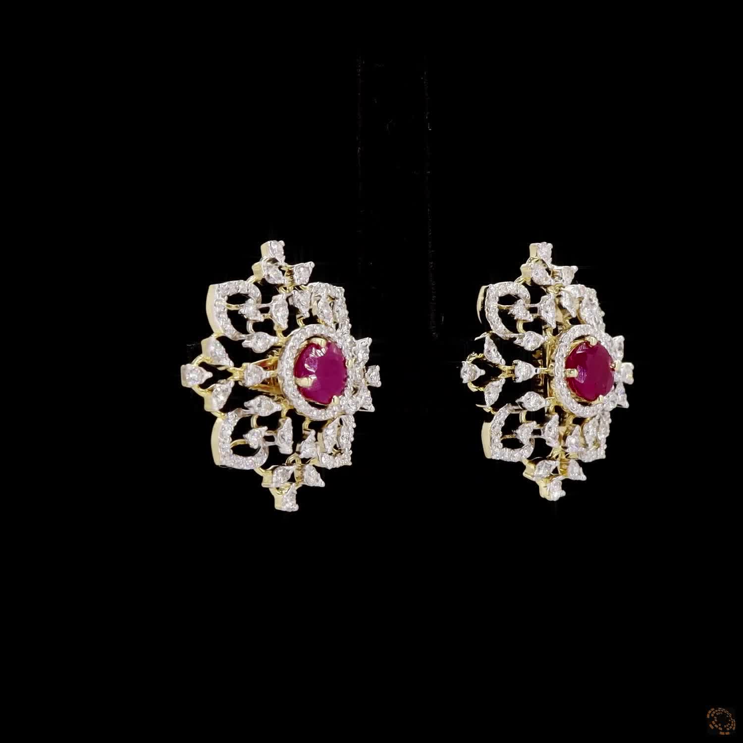 Emerald & Ruby Diamond Earrings in 18KT Yellow Gold