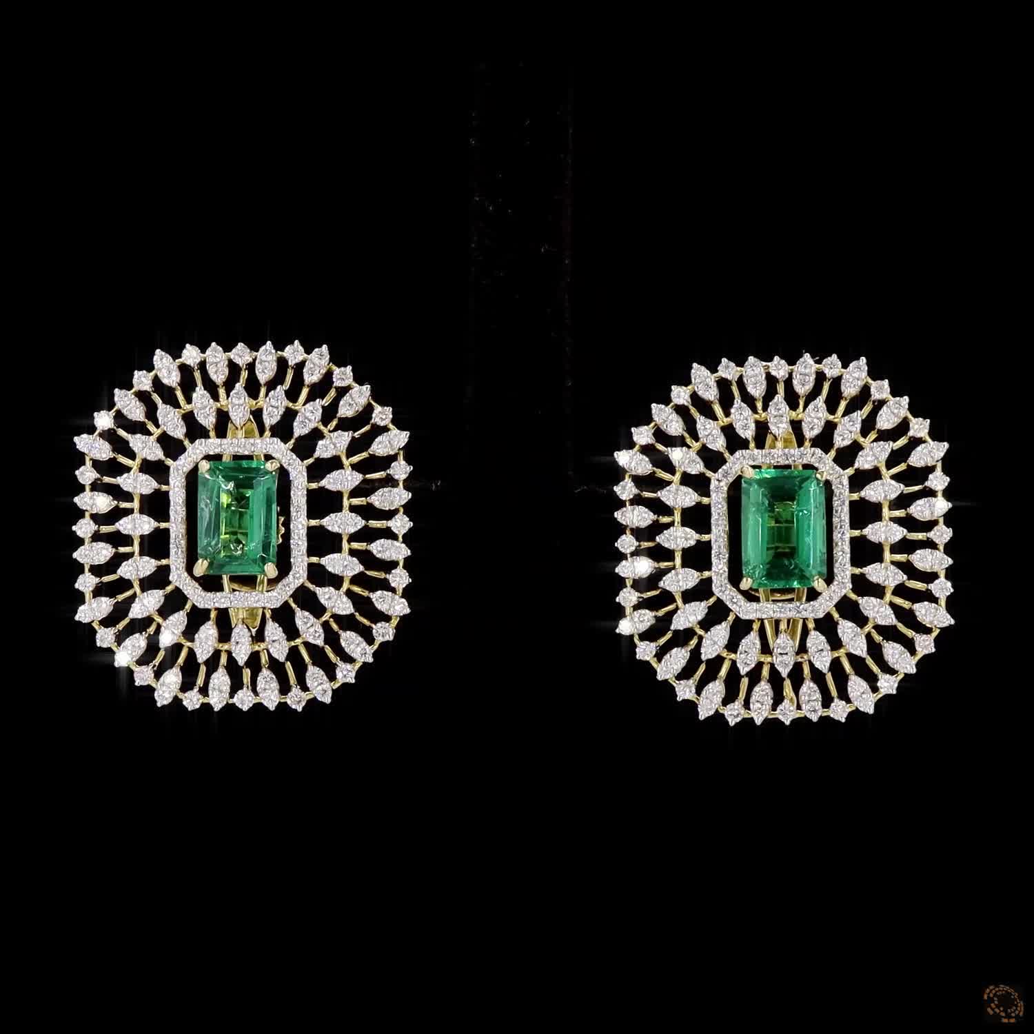 Emerald & Ruby Diamond Earrings in 18KT Yellow Gold