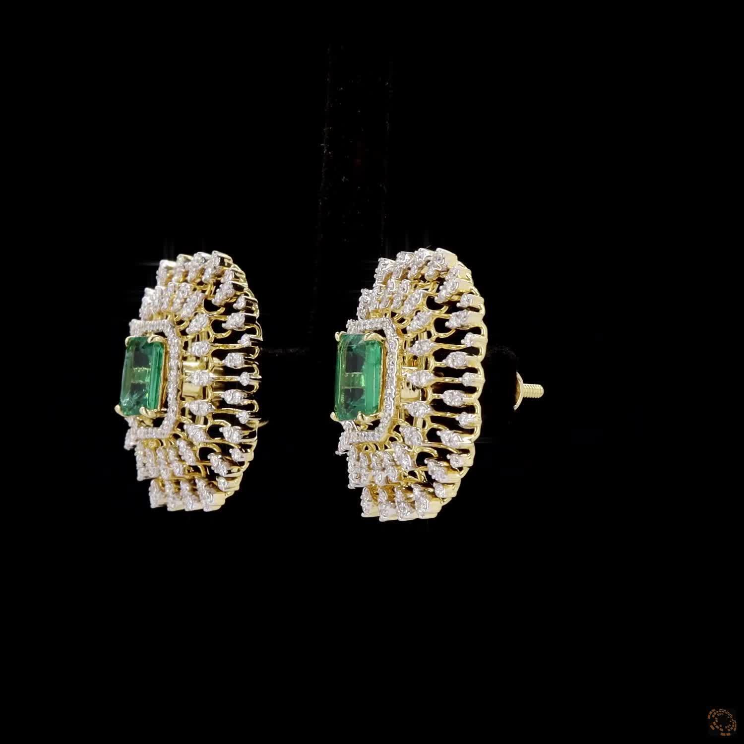 Emerald & Ruby Diamond Earrings in 18KT Yellow Gold