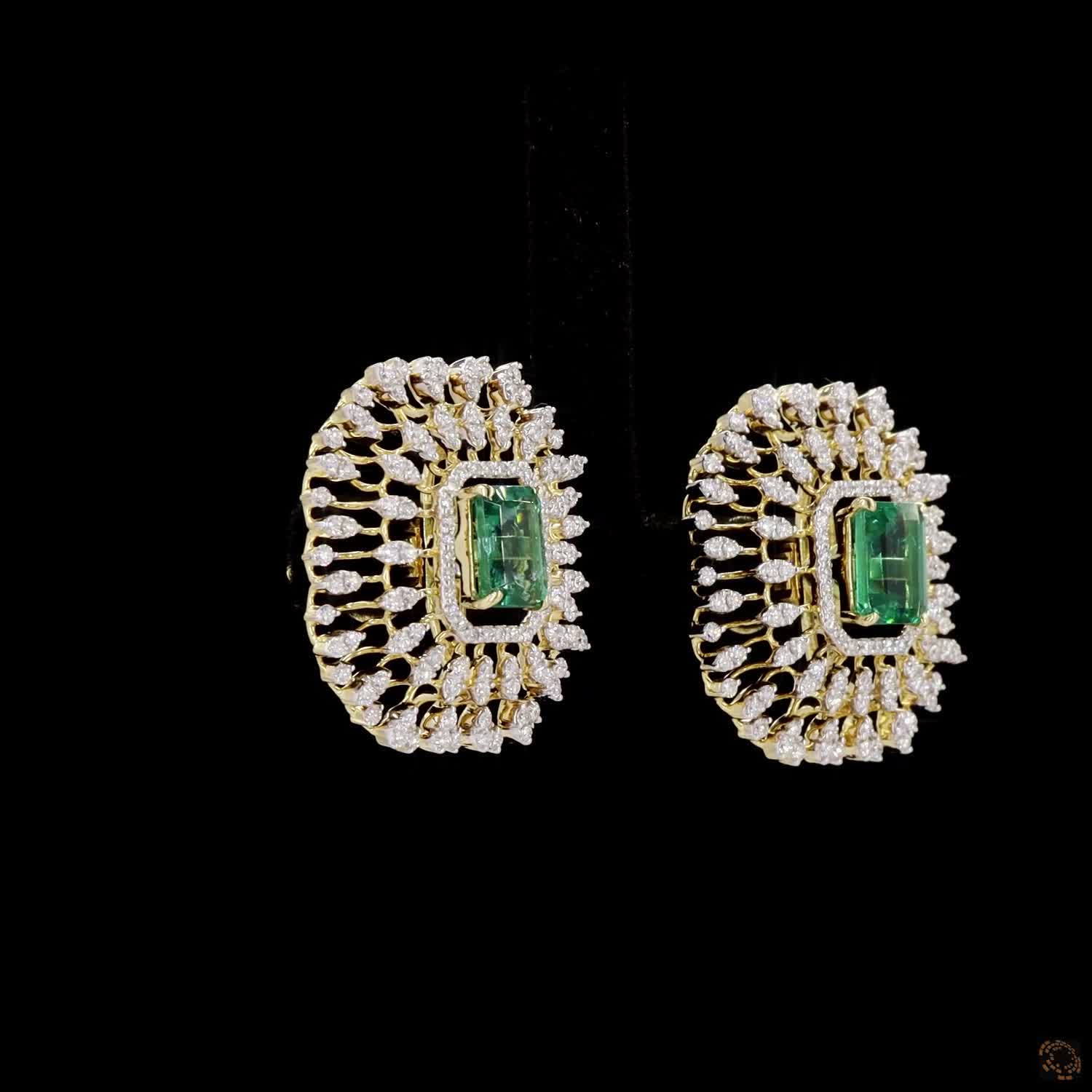 Emerald & Ruby Diamond Earrings in 18KT Yellow Gold