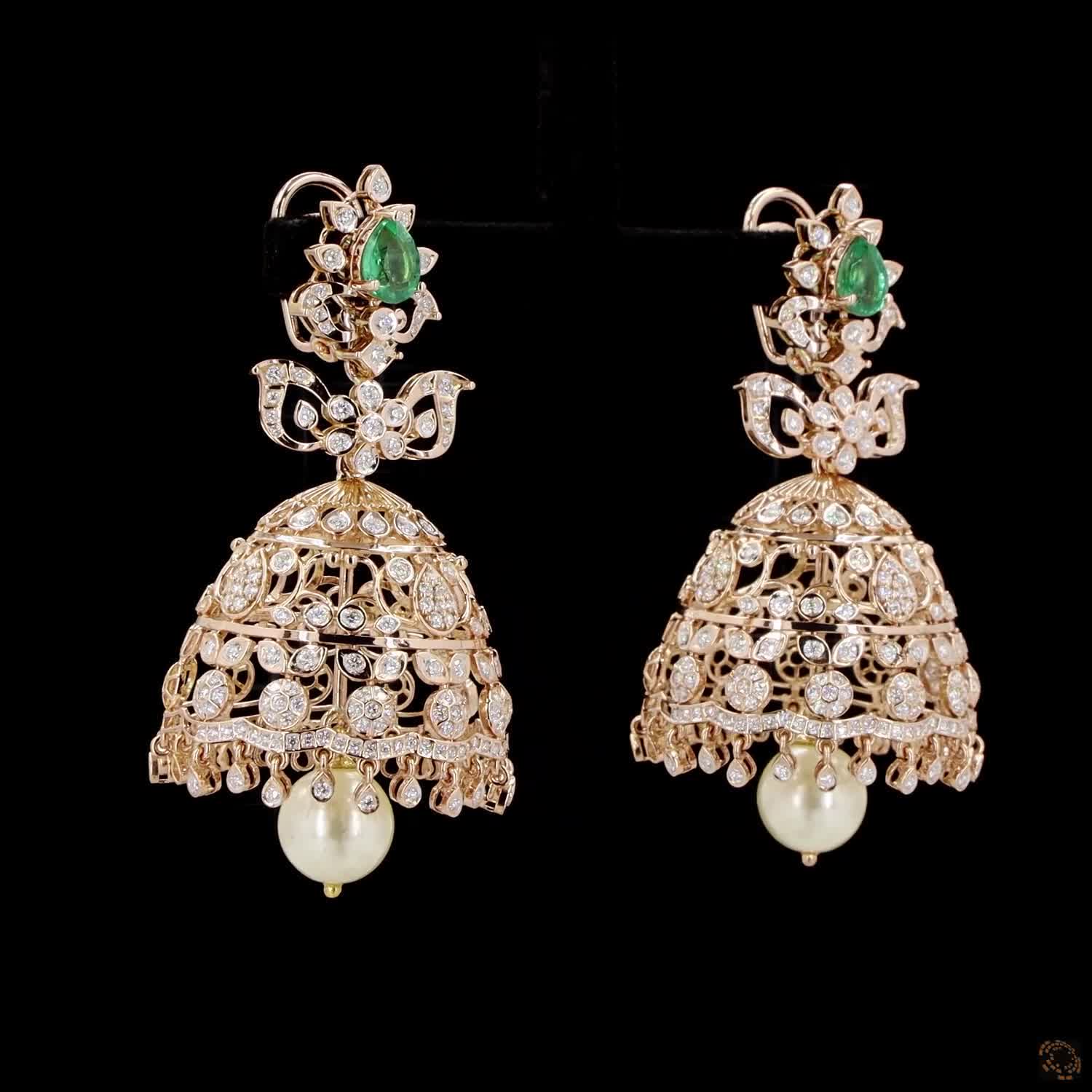 Emerald & Ruby Diamond Earrings in 18KT Yellow Gold