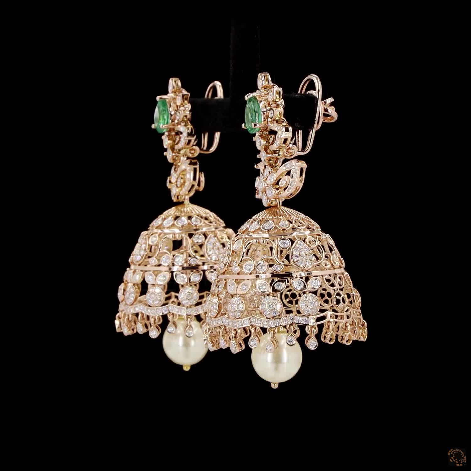 Emerald & Ruby Diamond Earrings in 18KT Yellow Gold