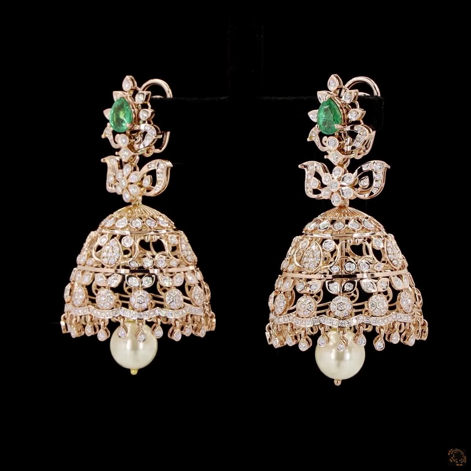 Emerald & Ruby Diamond Earrings in 18KT Yellow Gold