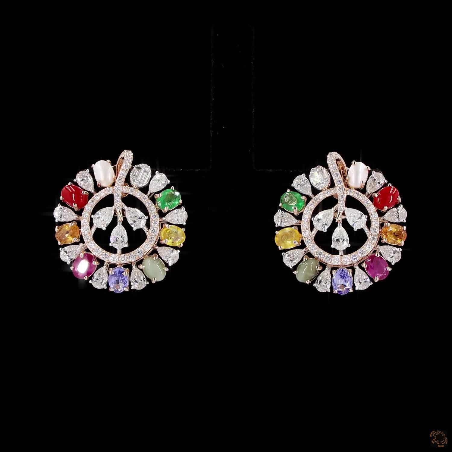 Navratna Stone Diamond Earrings in 18KT Rose Gold