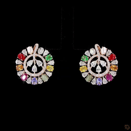 Navratna Stone Diamond Earrings in 18KT Rose Gold