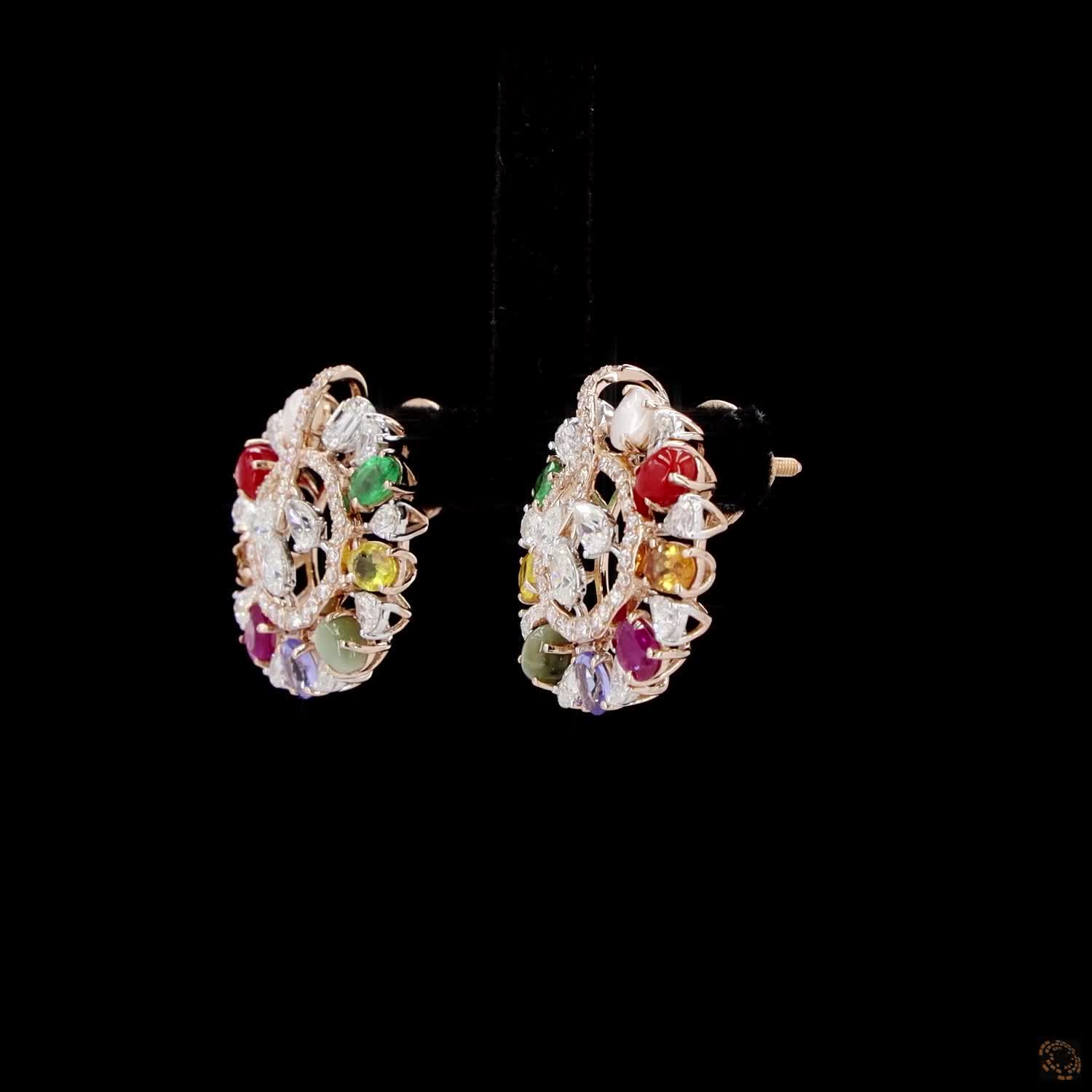Navratna Stone Diamond Earrings in 18KT Rose Gold