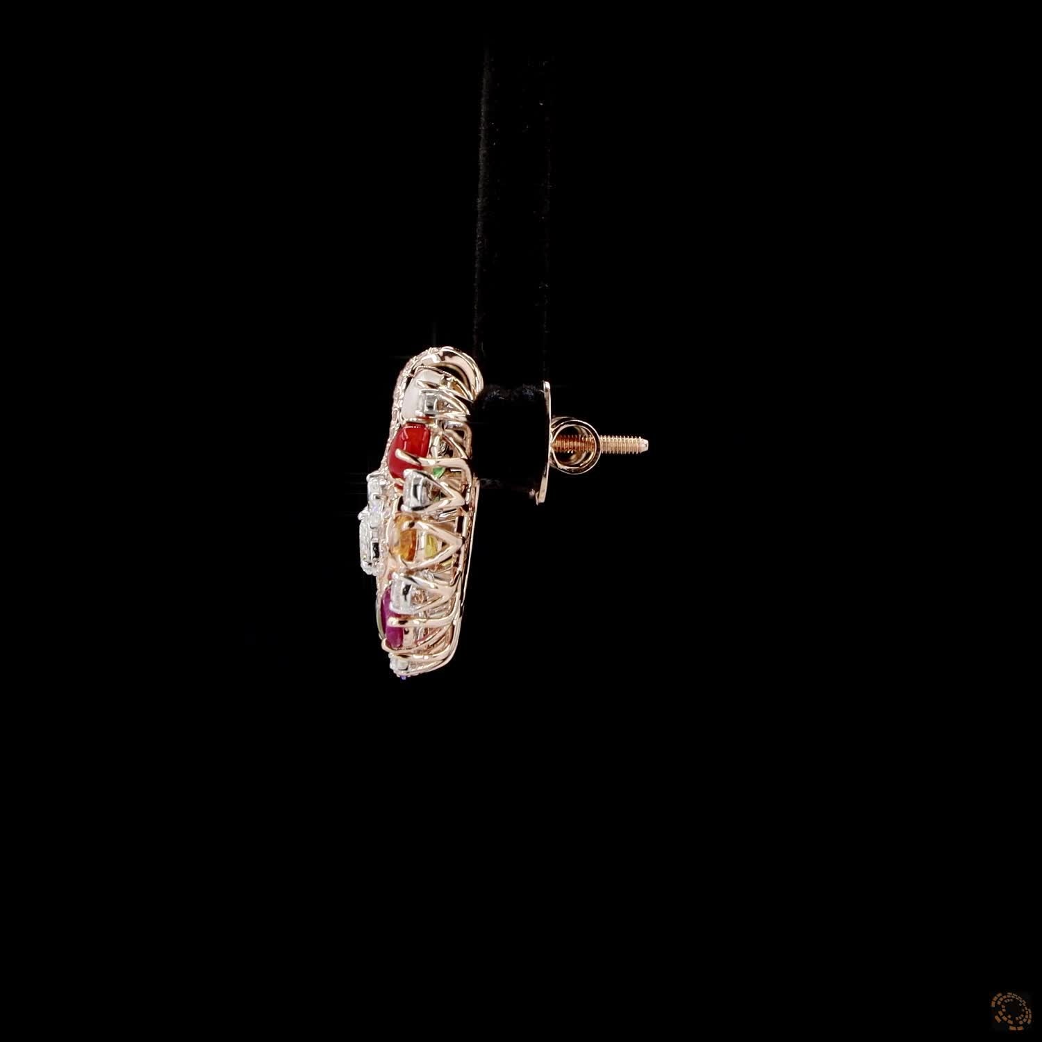 Navratna Stone Diamond Earrings in 18KT Rose Gold
