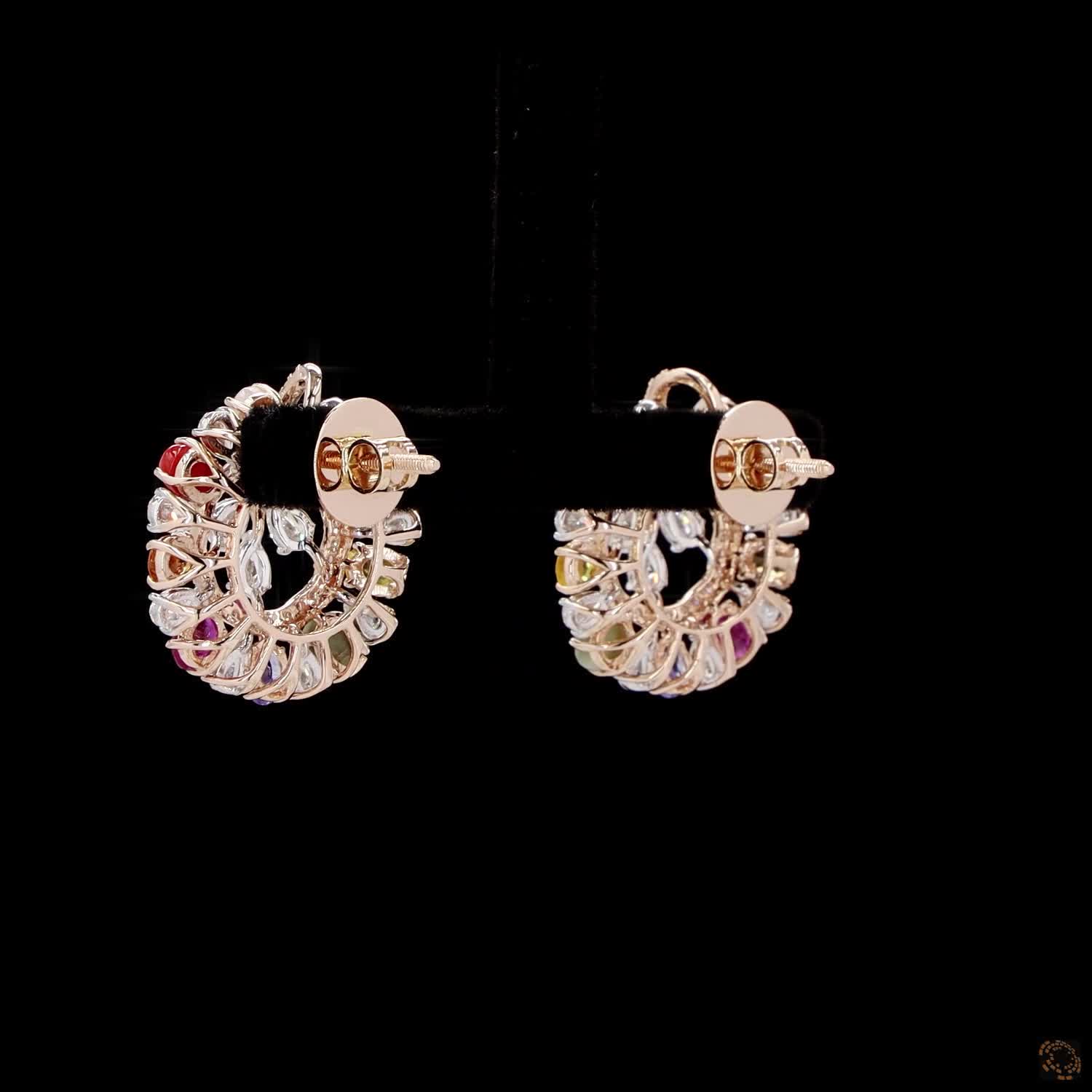 Navratna Stone Diamond Earrings in 18KT Rose Gold