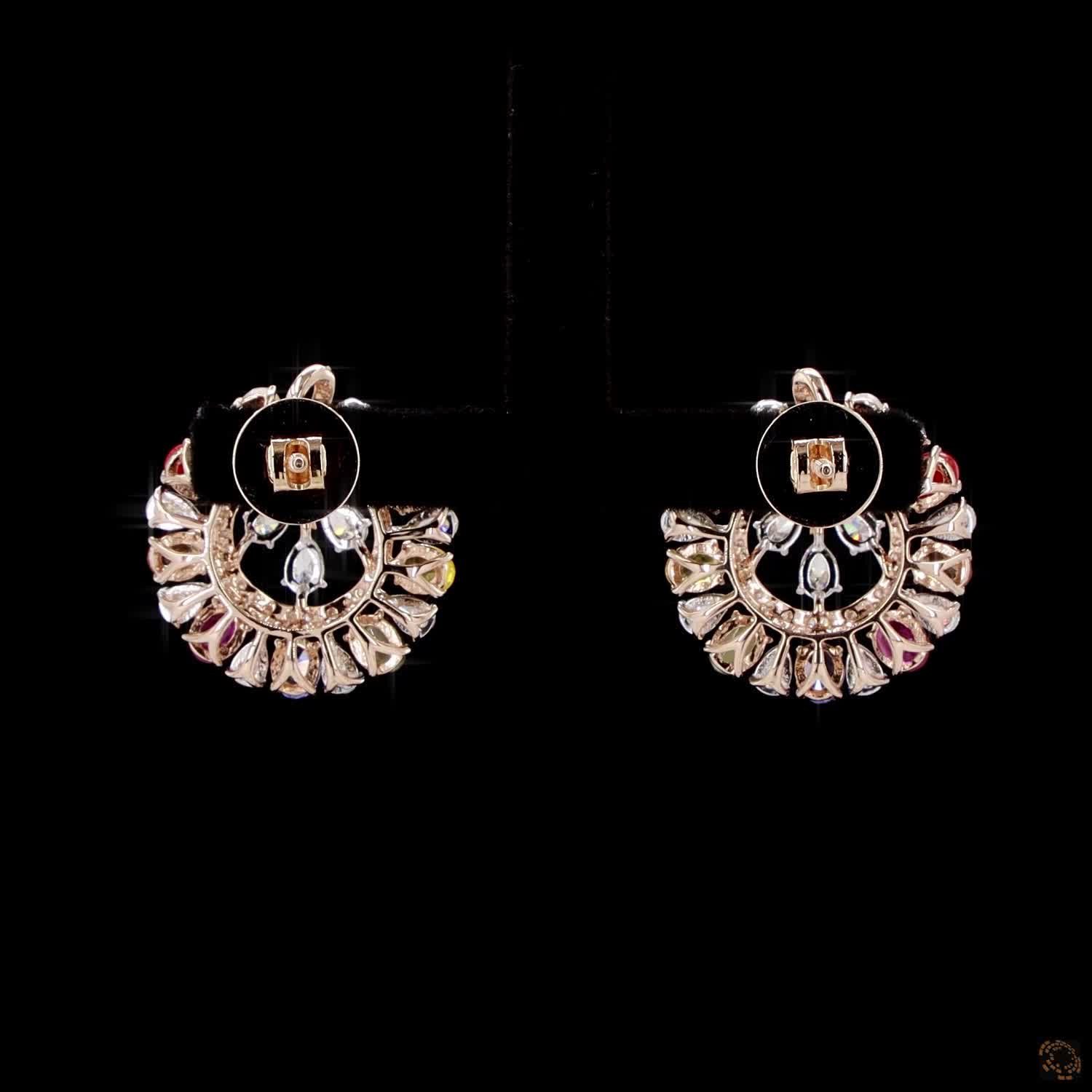Navratna Stone Diamond Earrings in 18KT Rose Gold