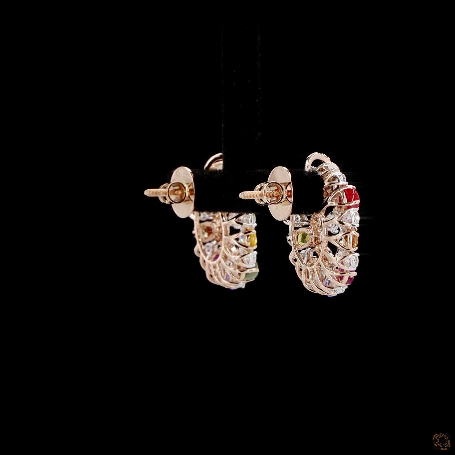 Navratna Stone Diamond Earrings in 18KT Rose Gold