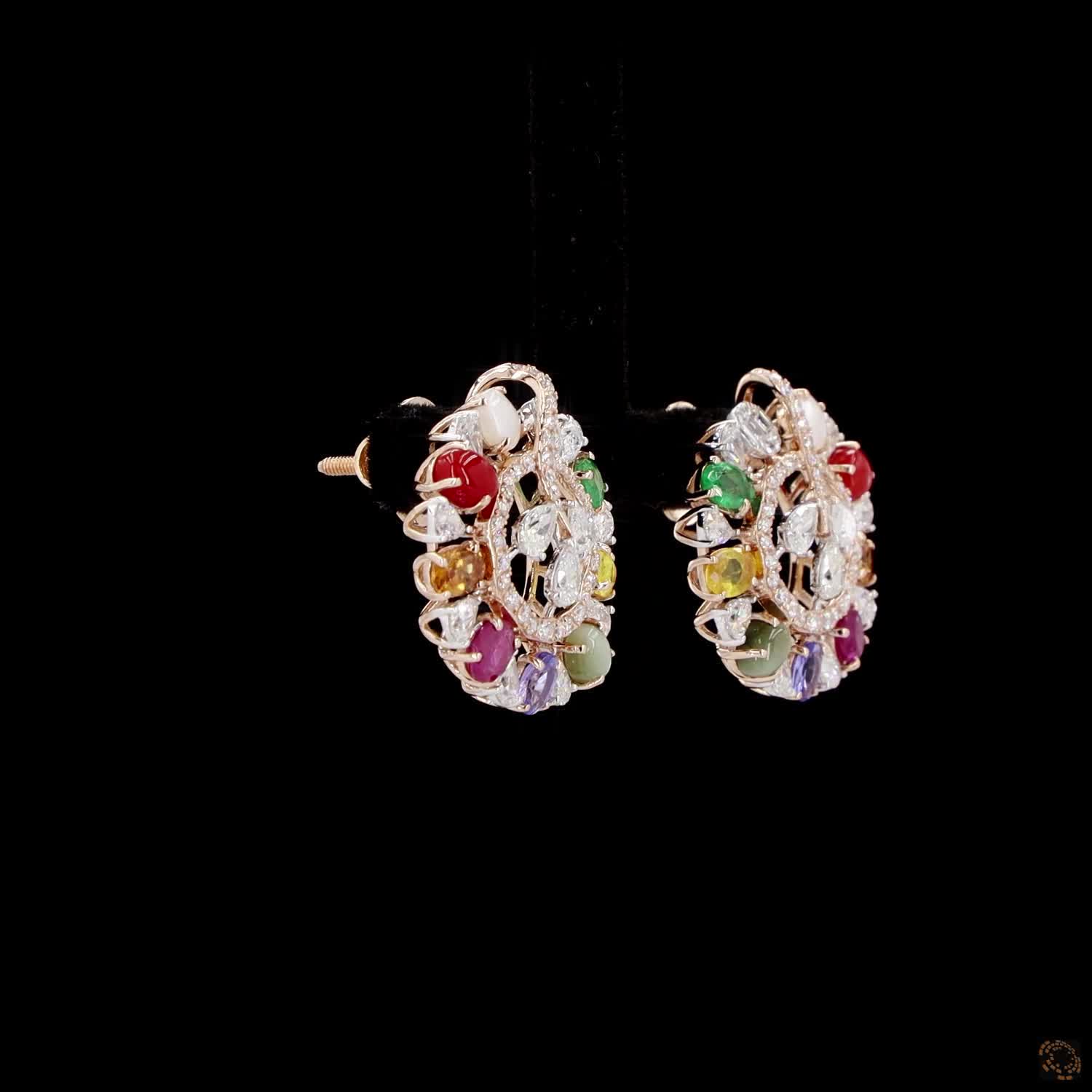 Navratna Stone Diamond Earrings in 18KT Rose Gold