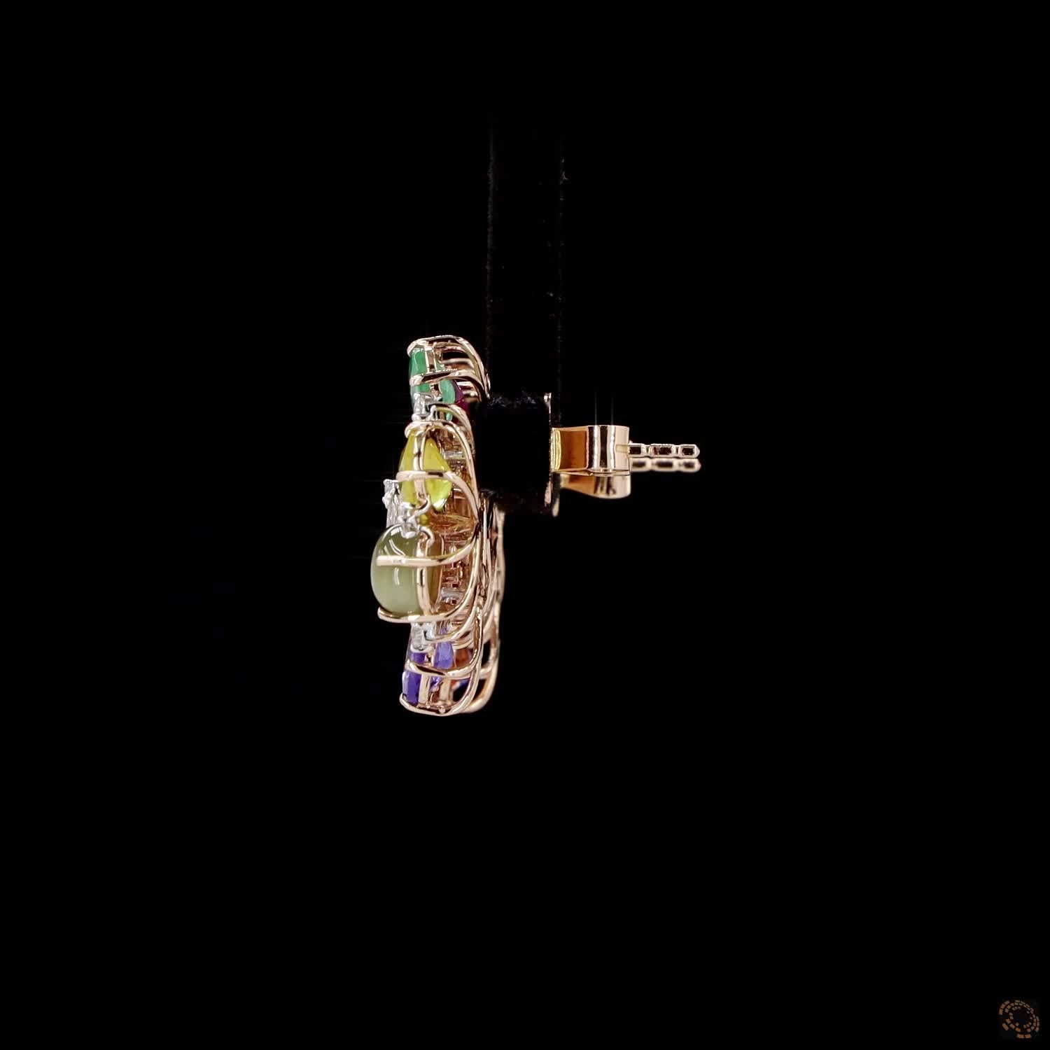 Navratna Stone Diamond Earrings in 18KT Rose Gold