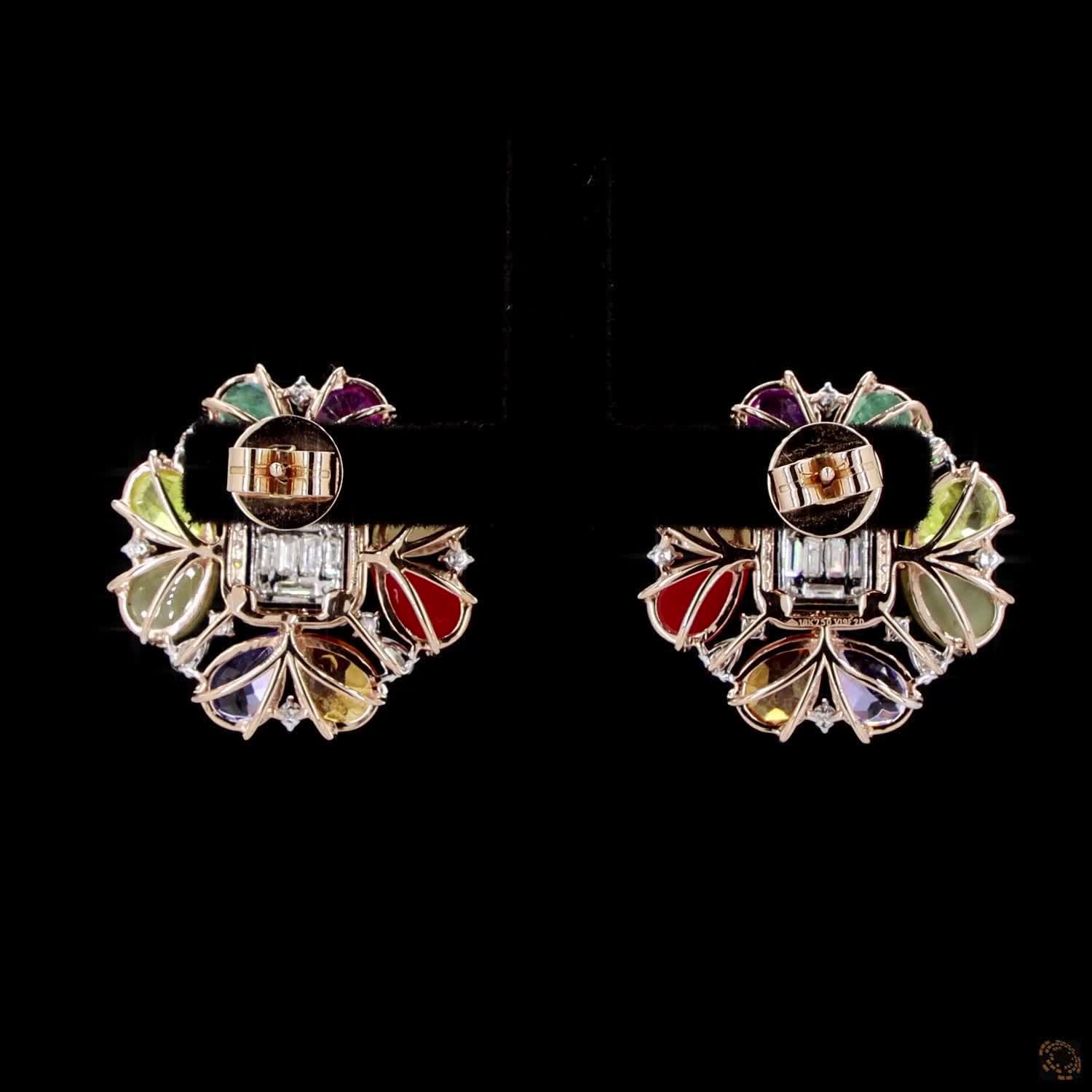 Navratna Stone Diamond Earrings in 18KT Rose Gold