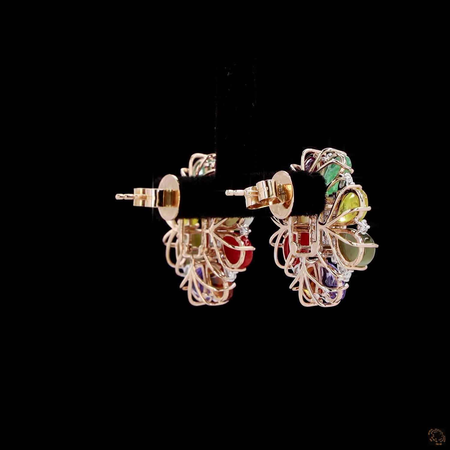 Navratna Stone Diamond Earrings in 18KT Rose Gold