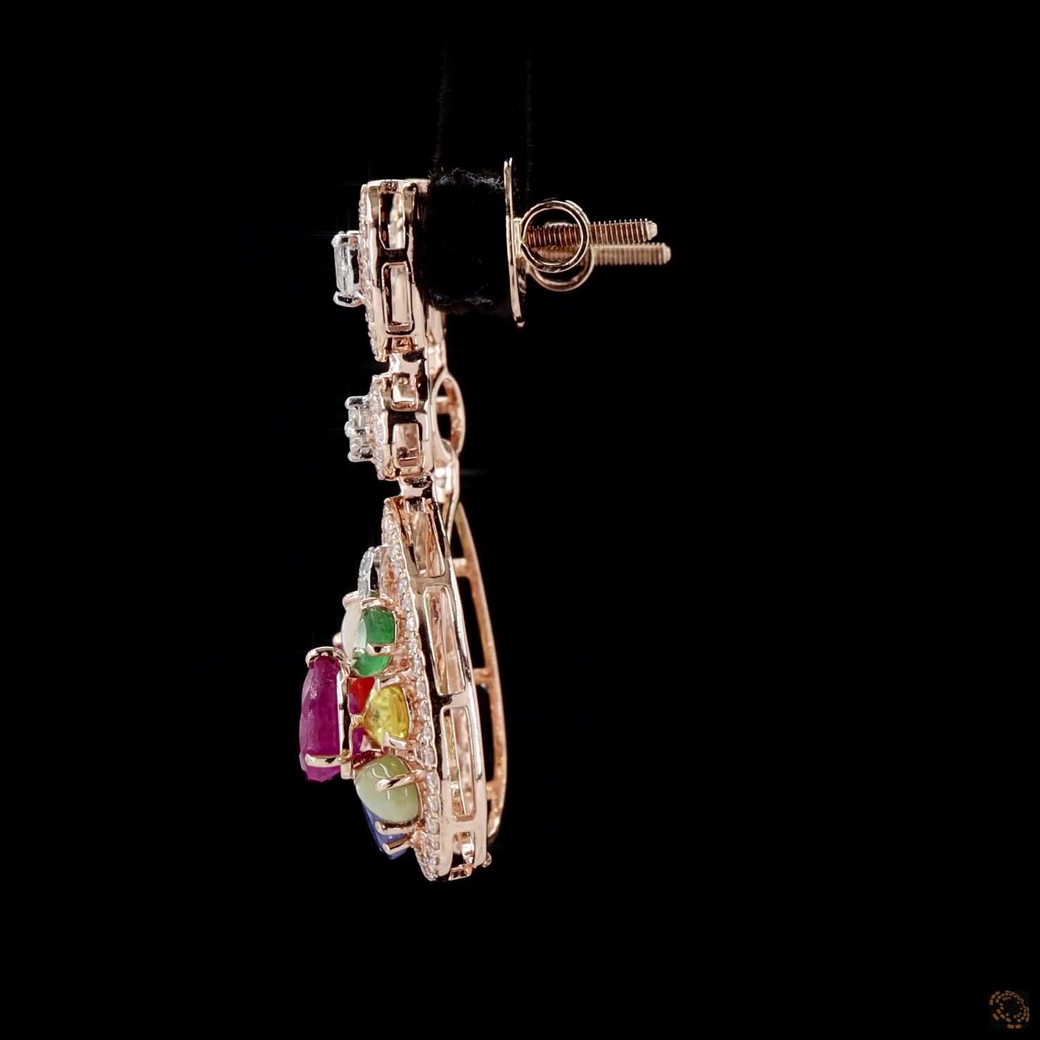 Navratna Stone Diamond Earrings in 18KT Rose Gold