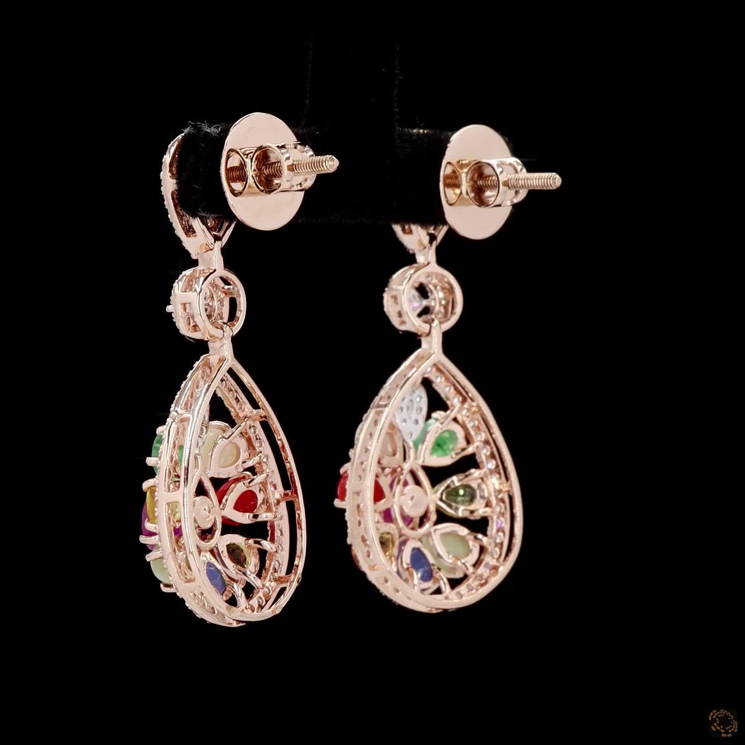Navratna Stone Diamond Earrings in 18KT Rose Gold