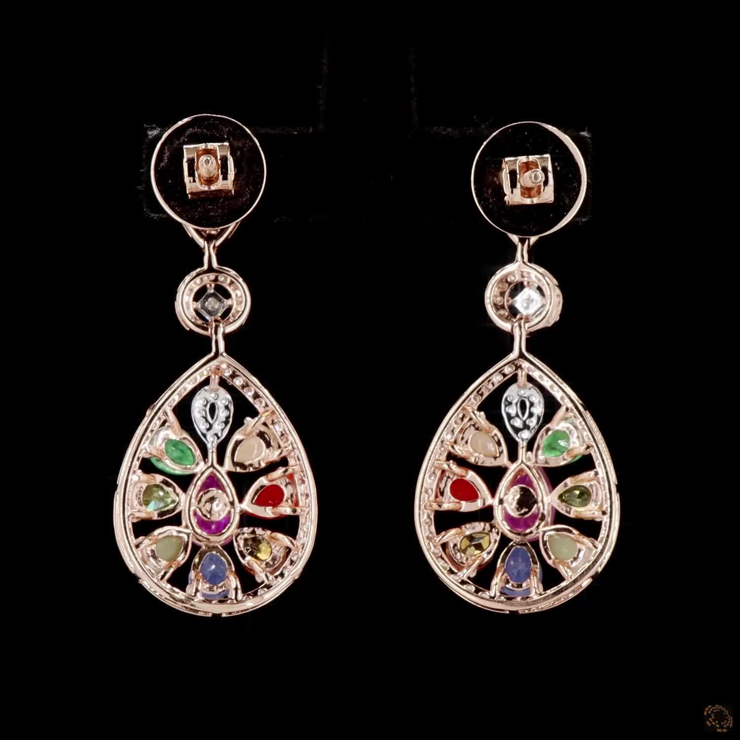 Navratna Stone Diamond Earrings in 18KT Rose Gold