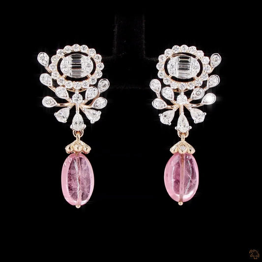 Pink Stone Diamond Earrings in 18KT Rose Gold