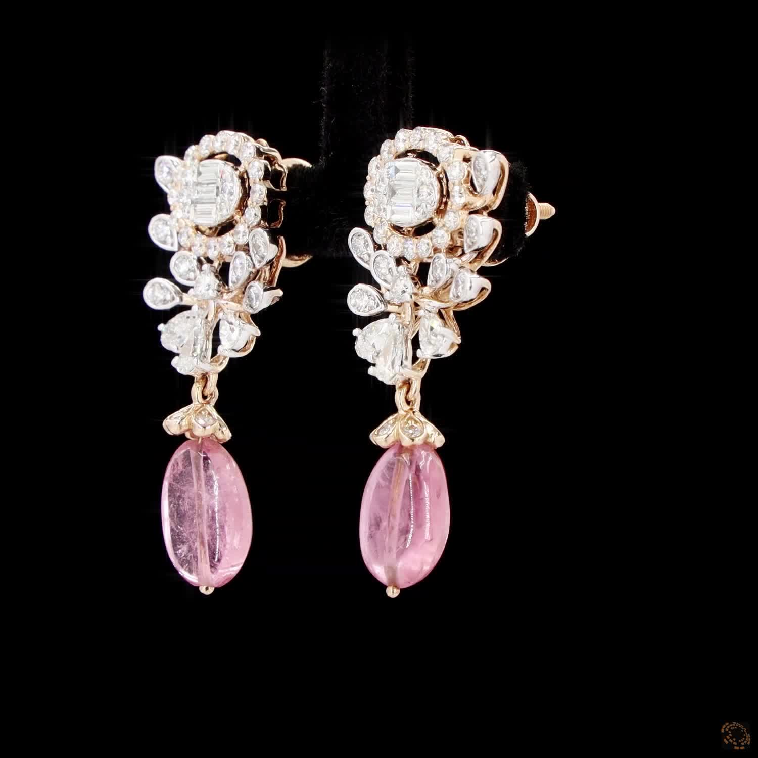 Pink Stone Diamond Earrings in 18KT Rose Gold
