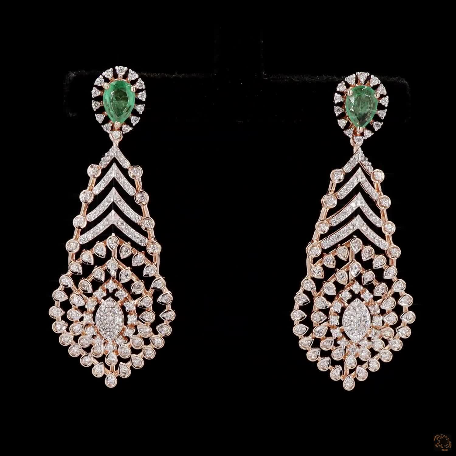 Emerald Diamond Earrings in 18KT Rose Gold