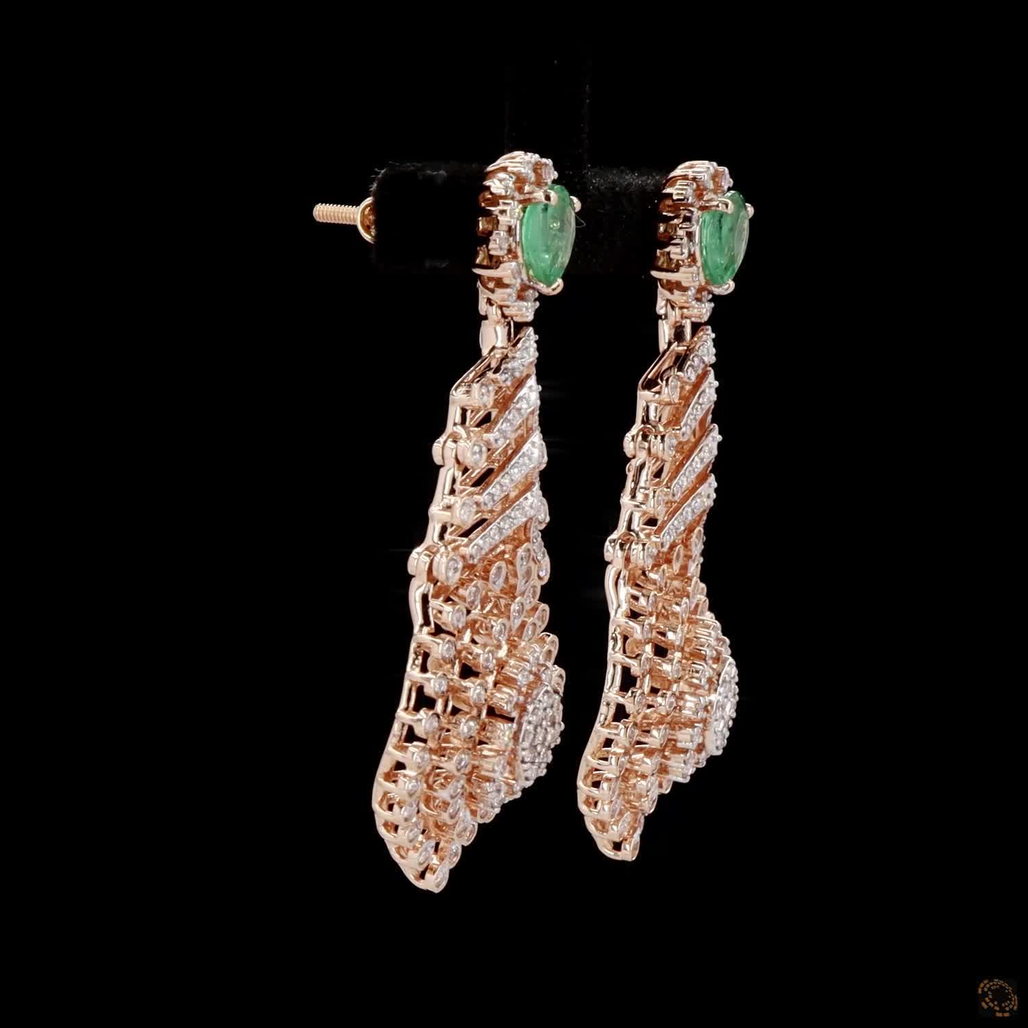 Emerald Diamond Earrings in 18KT Rose Gold