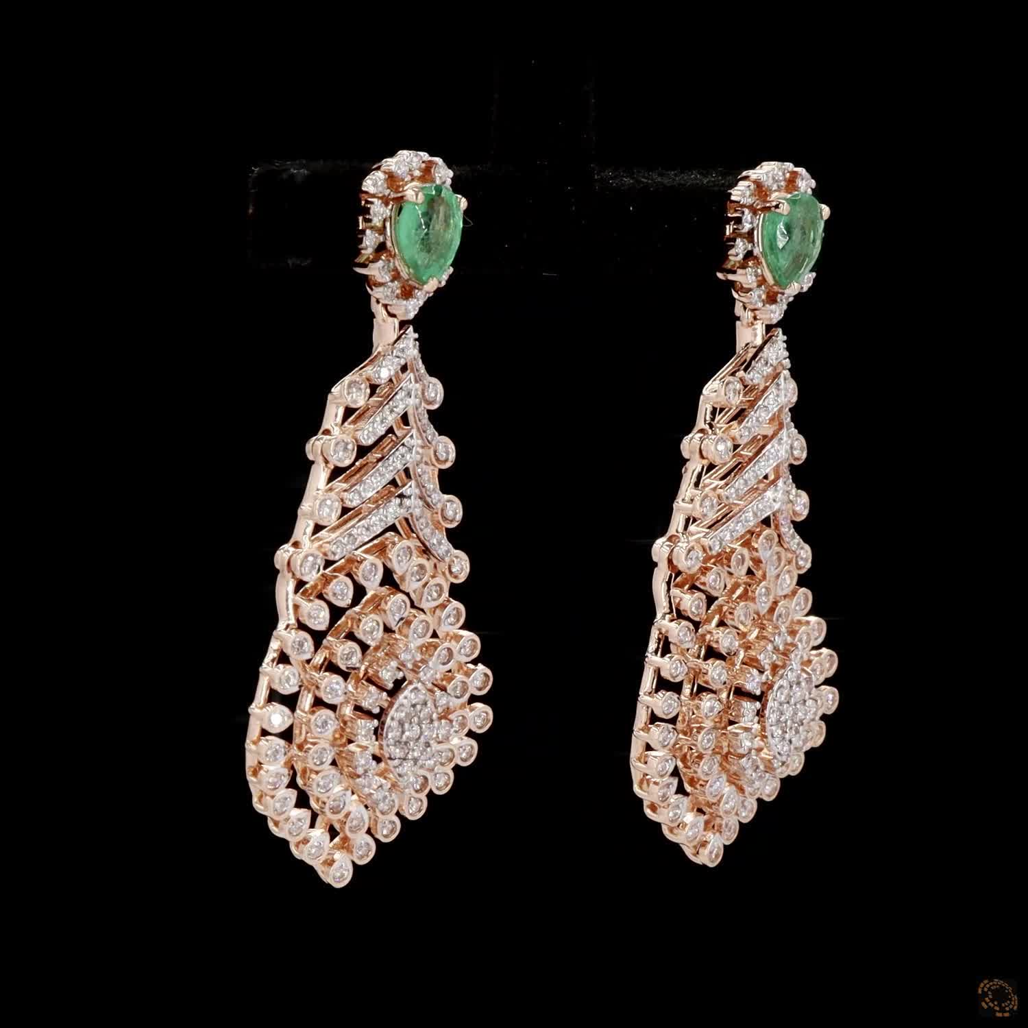 Emerald Diamond Earrings in 18KT Rose Gold