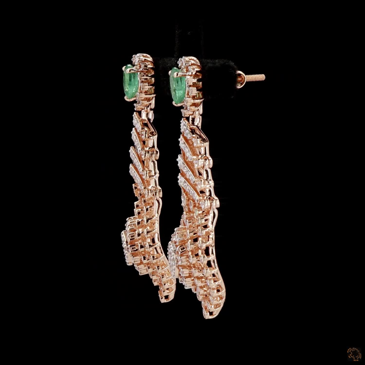 Emerald Diamond Earrings in 18KT Rose Gold