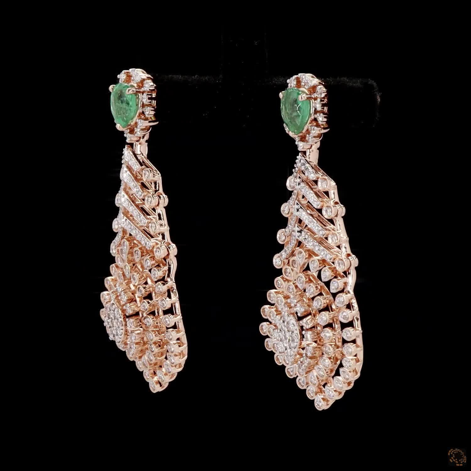 Emerald Diamond Earrings in 18KT Rose Gold