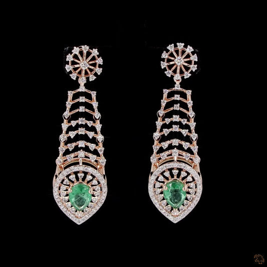 Emerald Diamond Earrings in 18KT Rose Gold