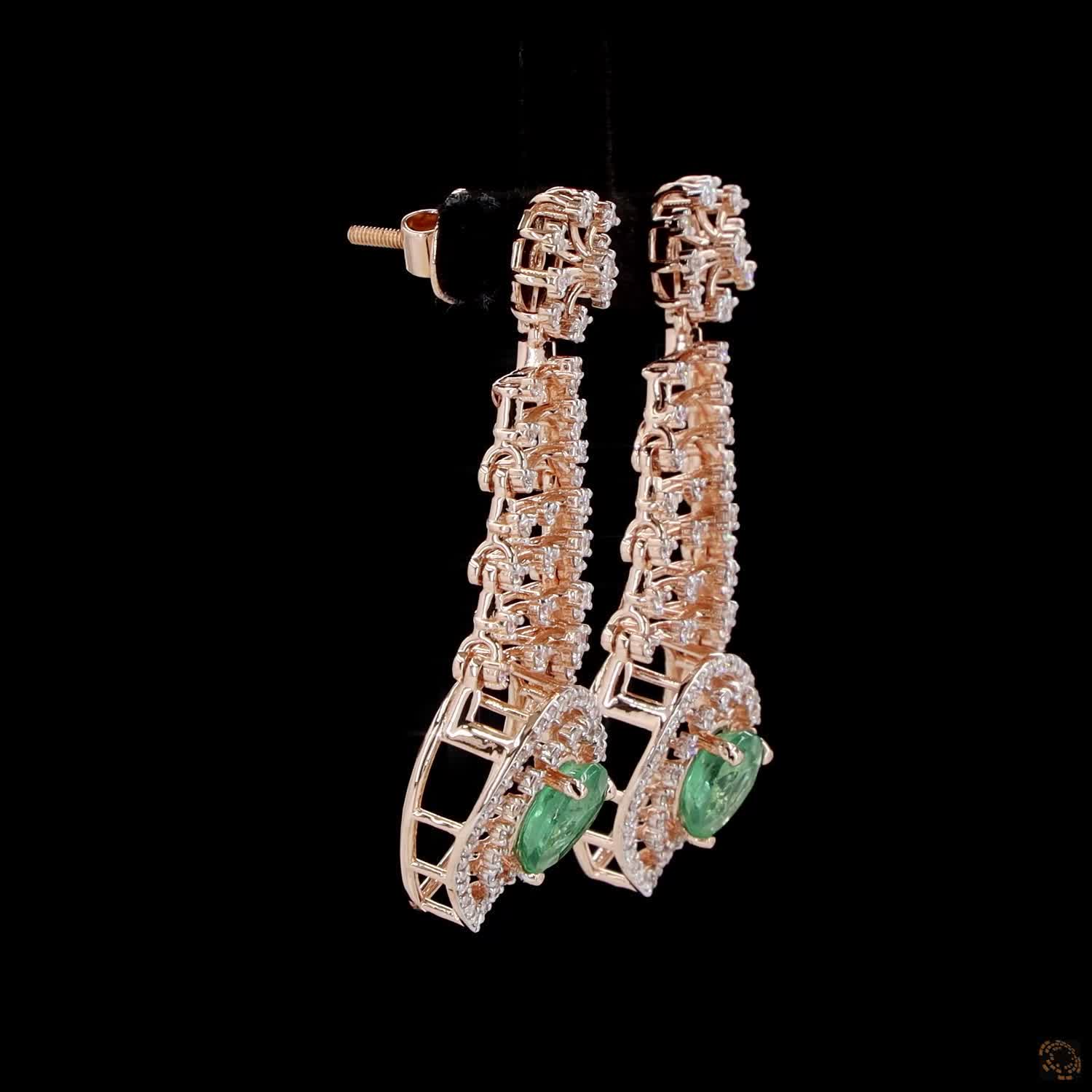 Emerald Diamond Earrings in 18KT Rose Gold