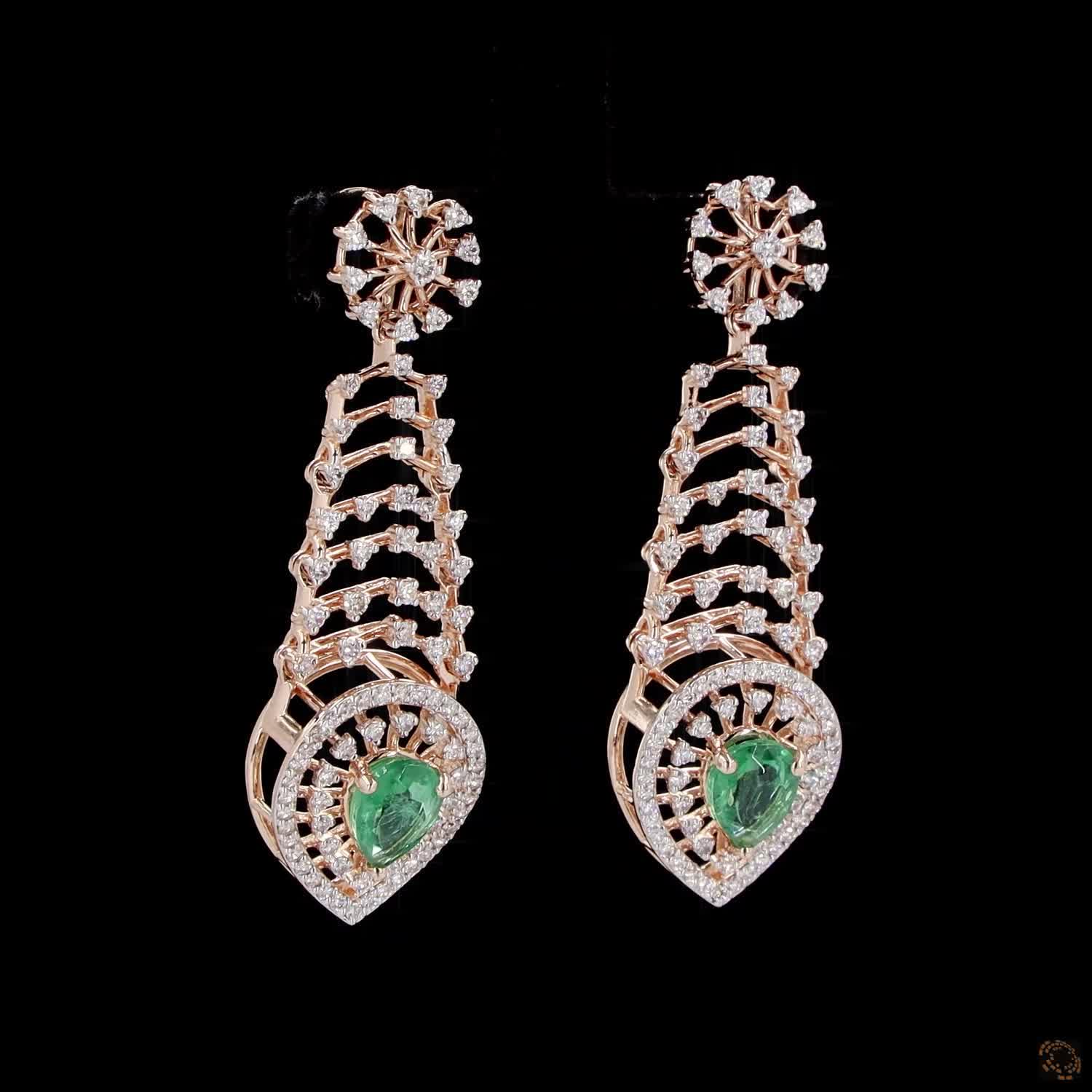 Emerald Diamond Earrings in 18KT Rose Gold