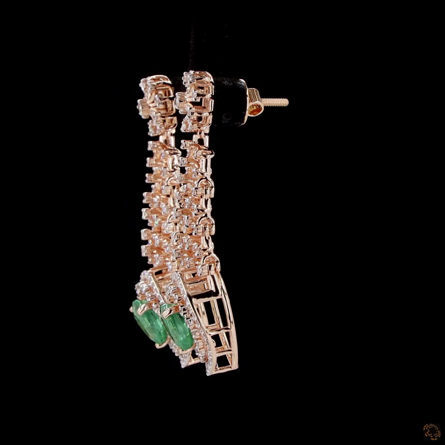 Emerald Diamond Earrings in 18KT Rose Gold