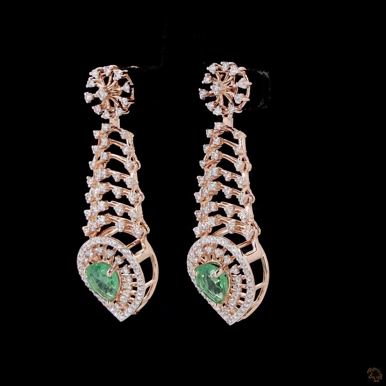 Emerald Diamond Earrings in 18KT Rose Gold