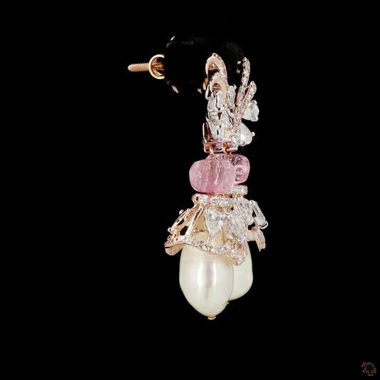 Pink & Pearl Diamond Earrings in 18KT Rose Gold