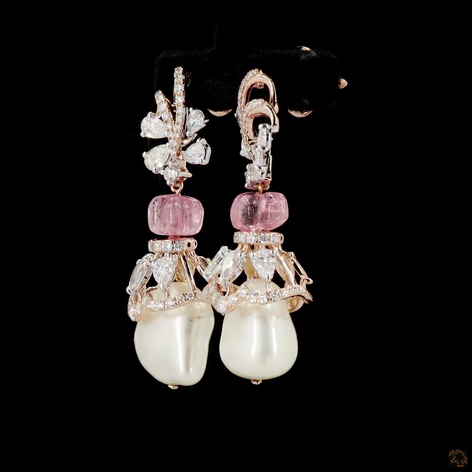 Pink & Pearl Diamond Earrings in 18KT Rose Gold