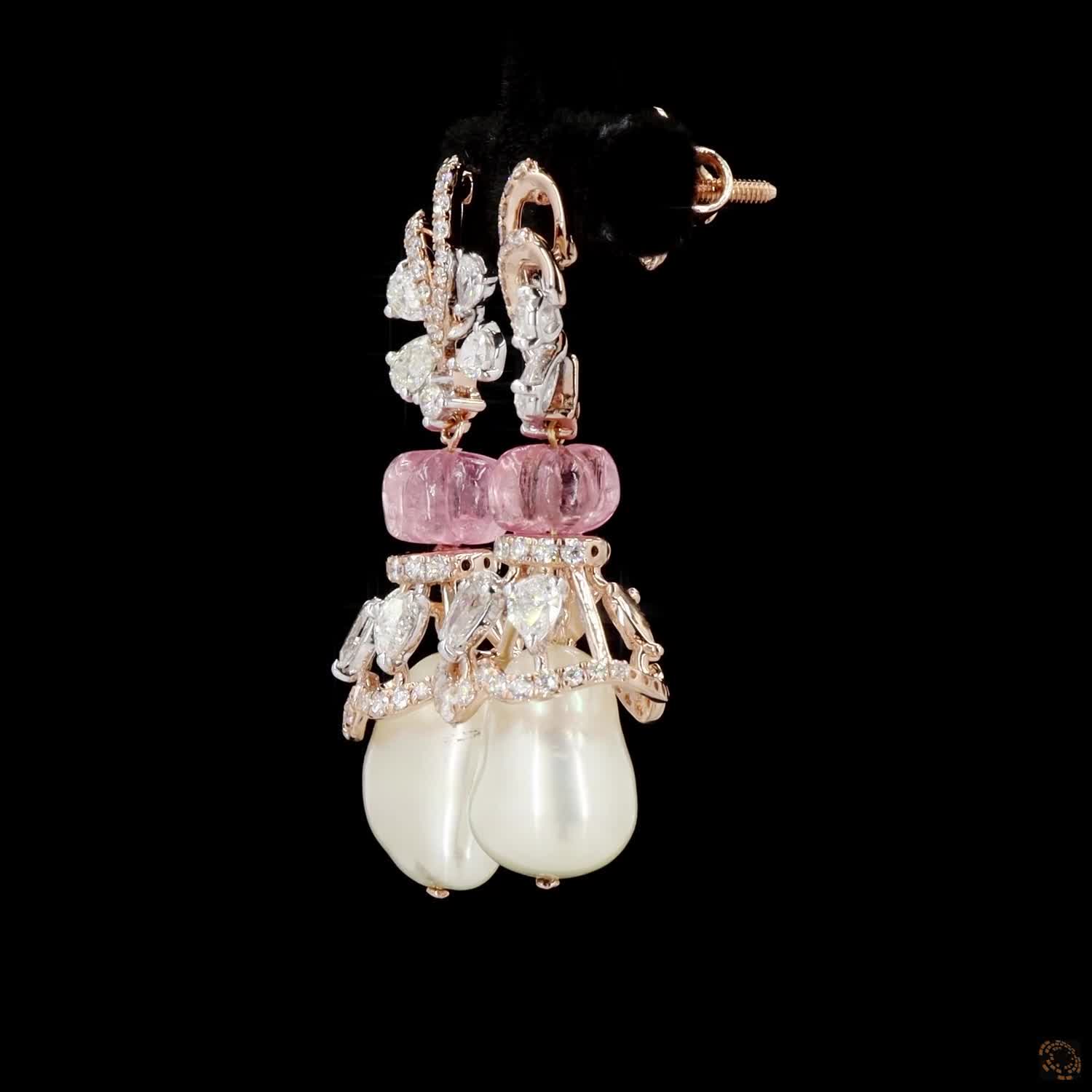 Pink & Pearl Diamond Earrings in 18KT Rose Gold