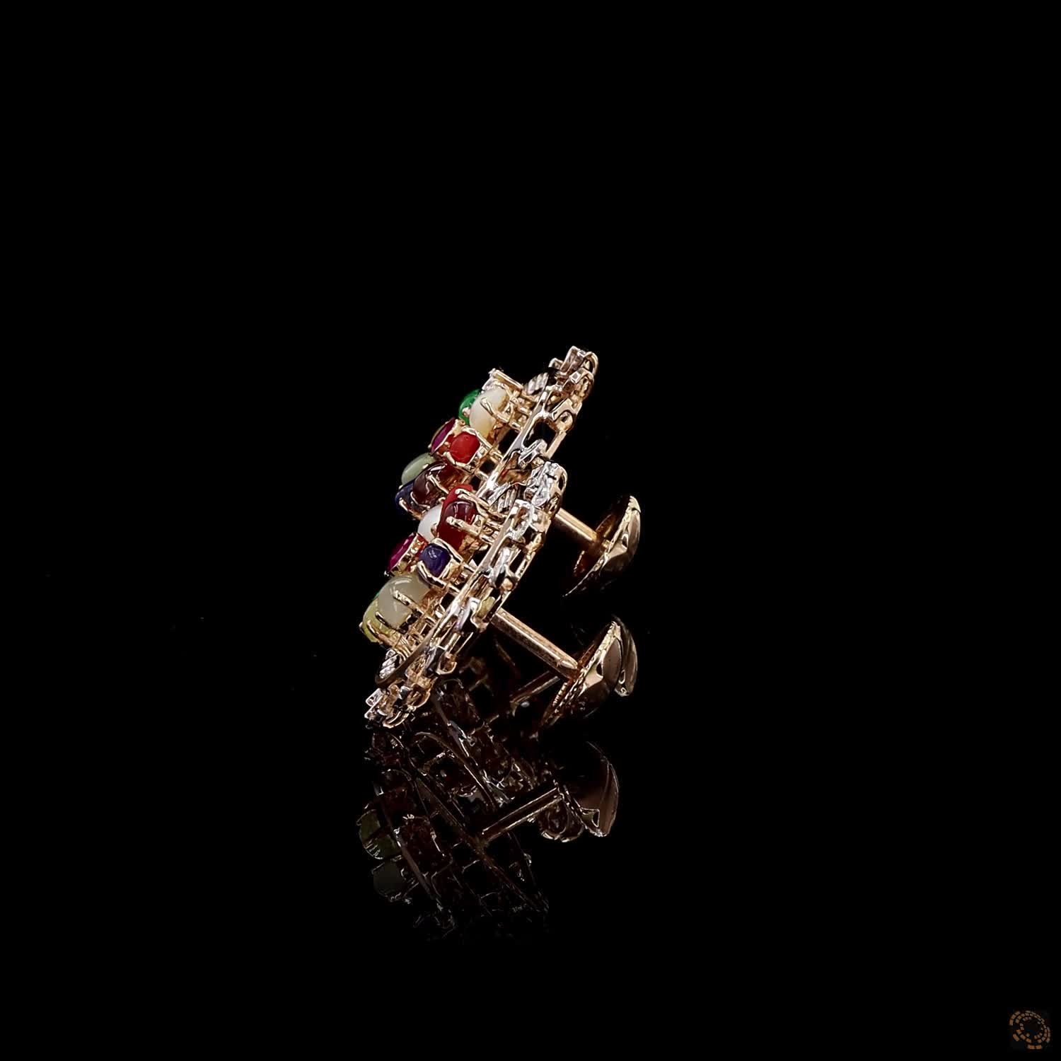 Navratna Stone Diamond Earrings in 18KT Yellow Gold