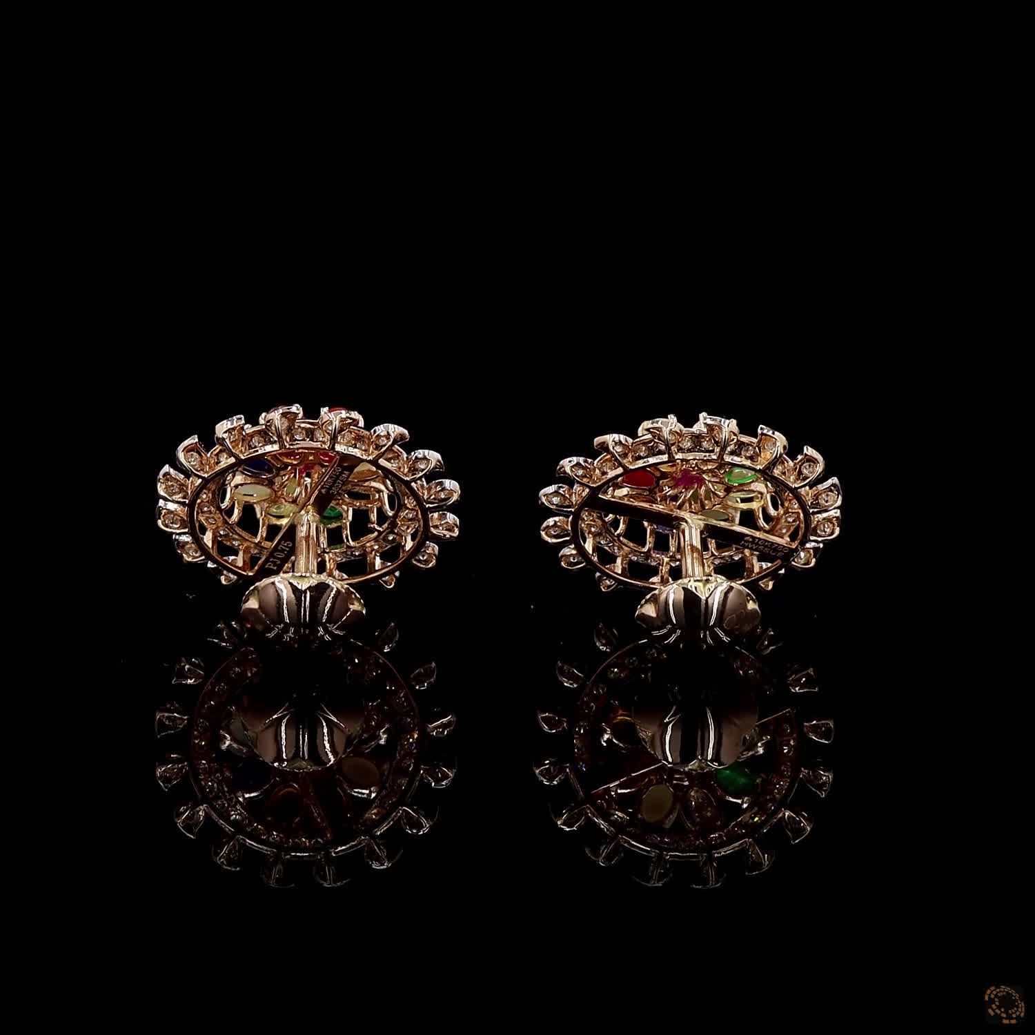 Navratna Stone Diamond Earrings in 18KT Yellow Gold