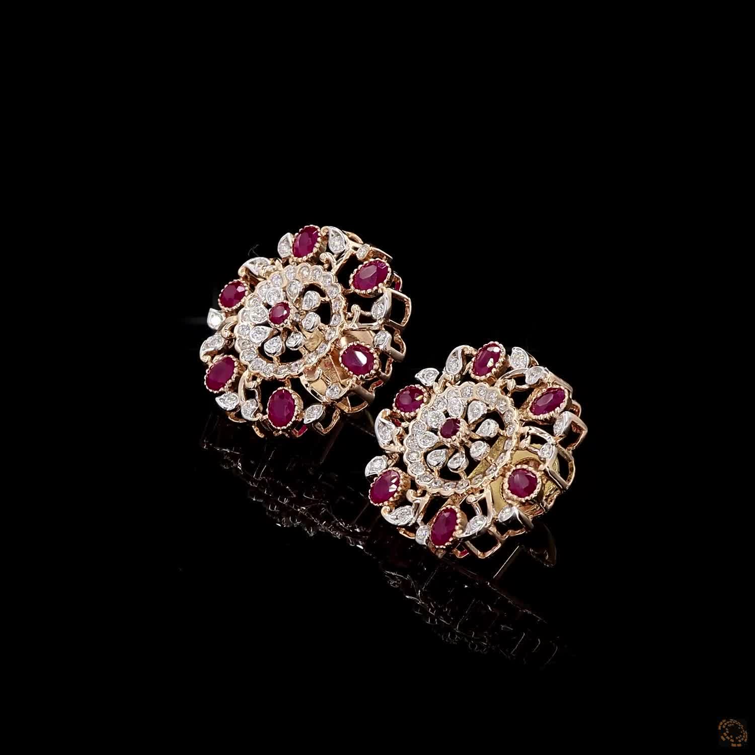 Ruby Diamond Earrings in 18KT Yellow Gold