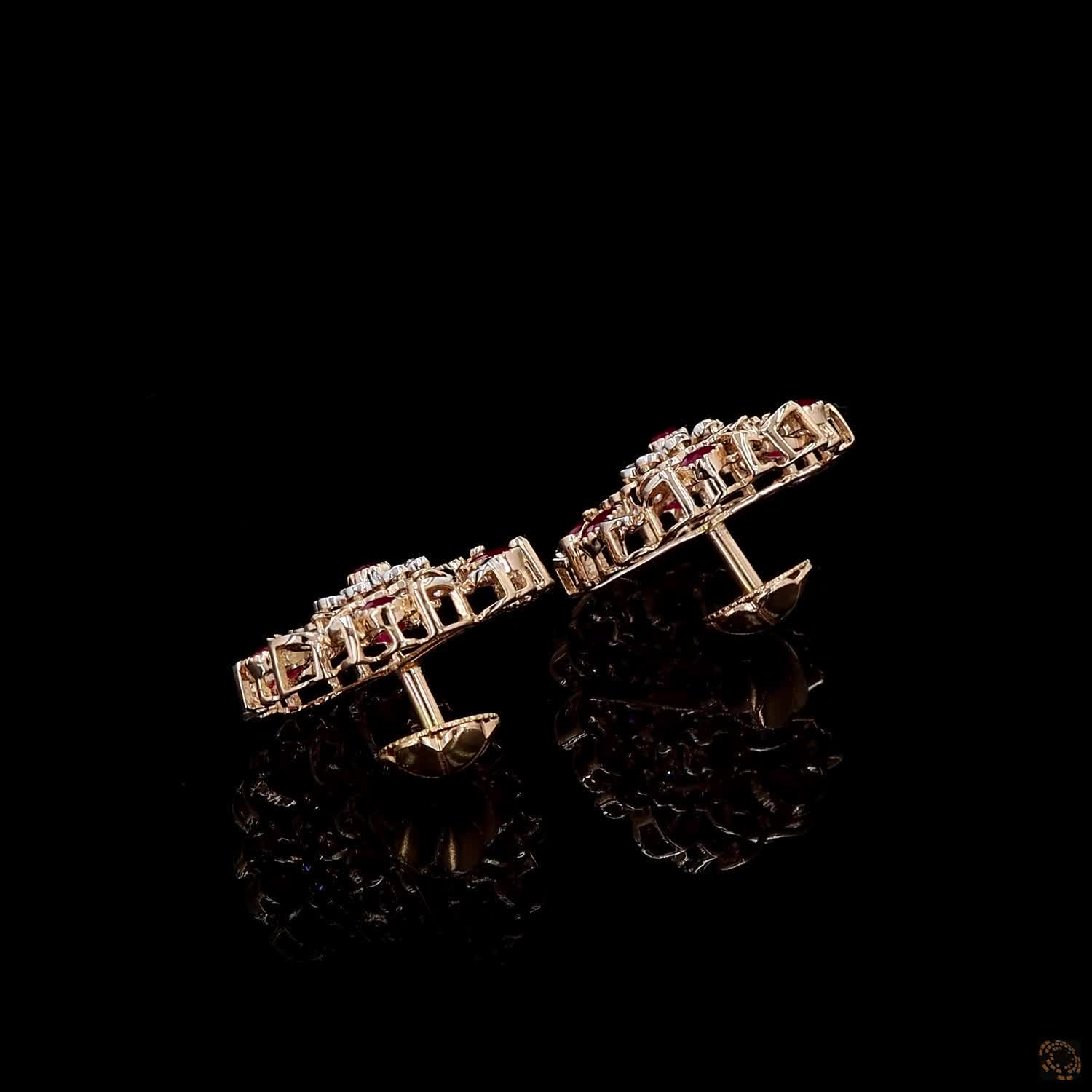 Ruby Diamond Earrings in 18KT Yellow Gold