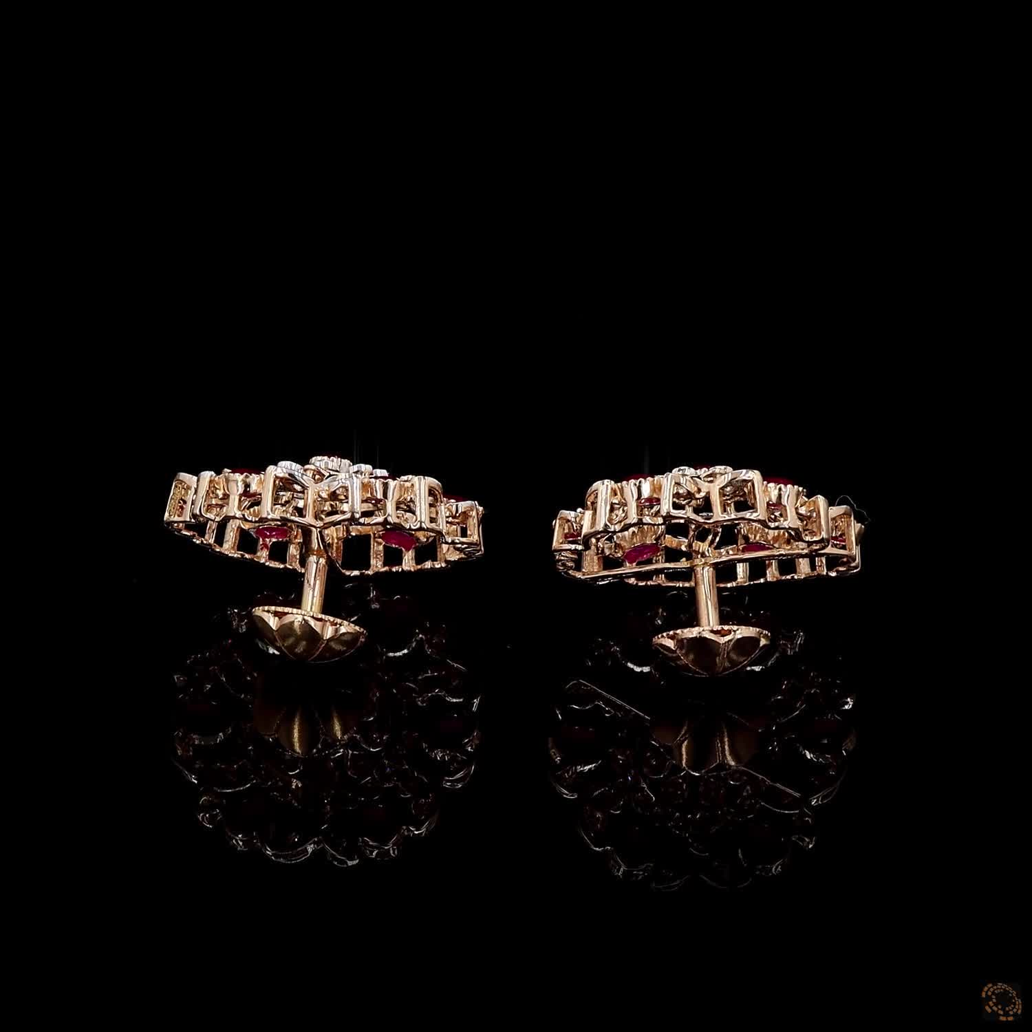 Ruby Diamond Earrings in 18KT Yellow Gold