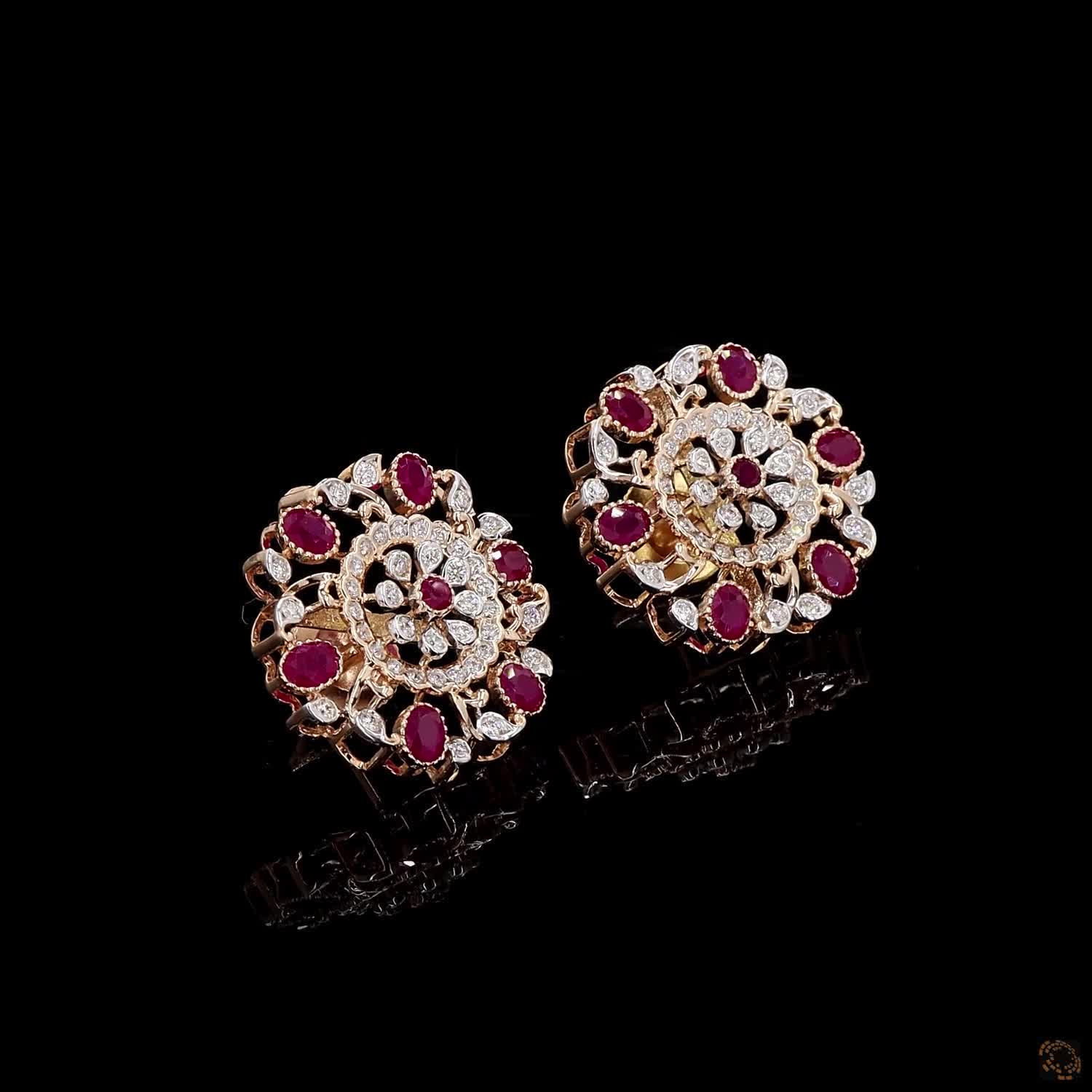 Ruby Diamond Earrings in 18KT Yellow Gold