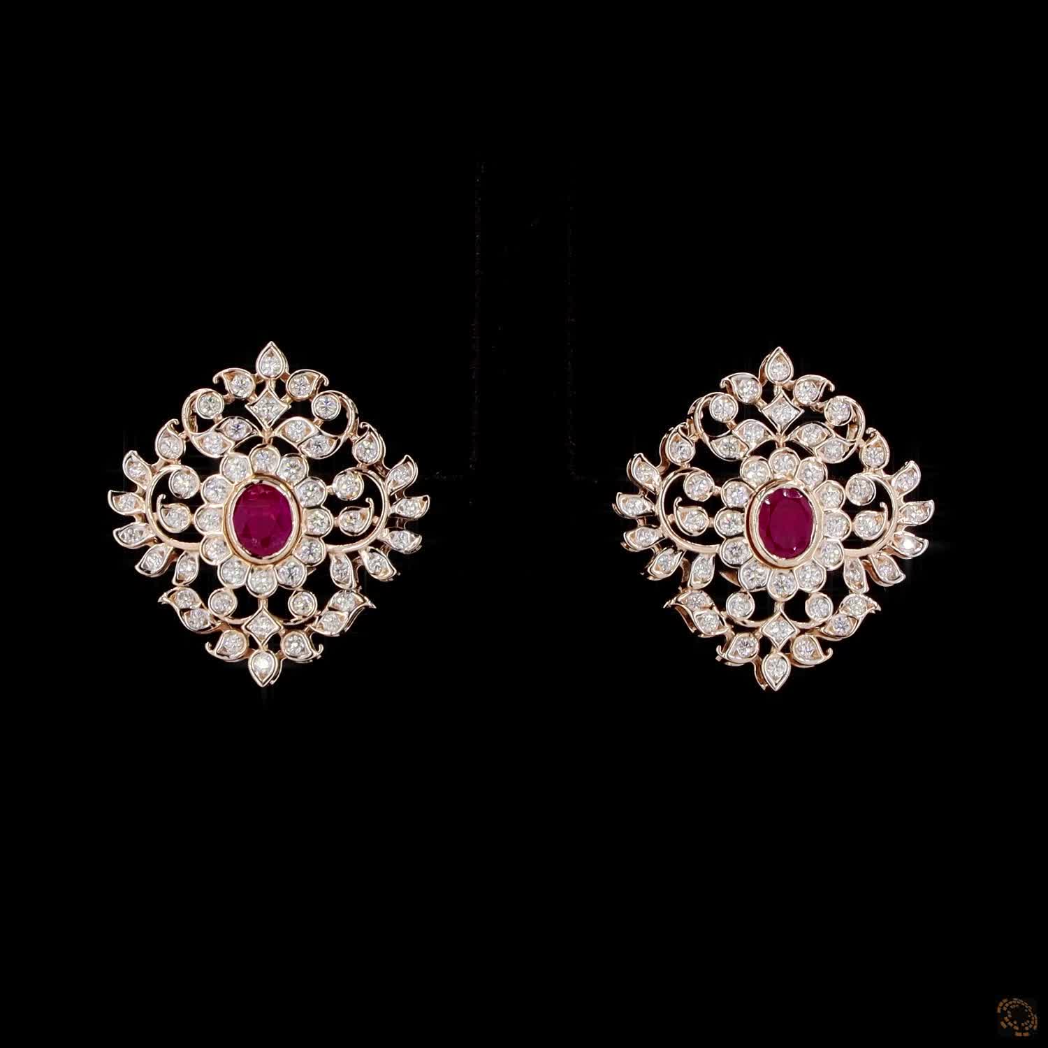 Emerald & Ruby Diamond Earrings in 18KT Yellow Gold