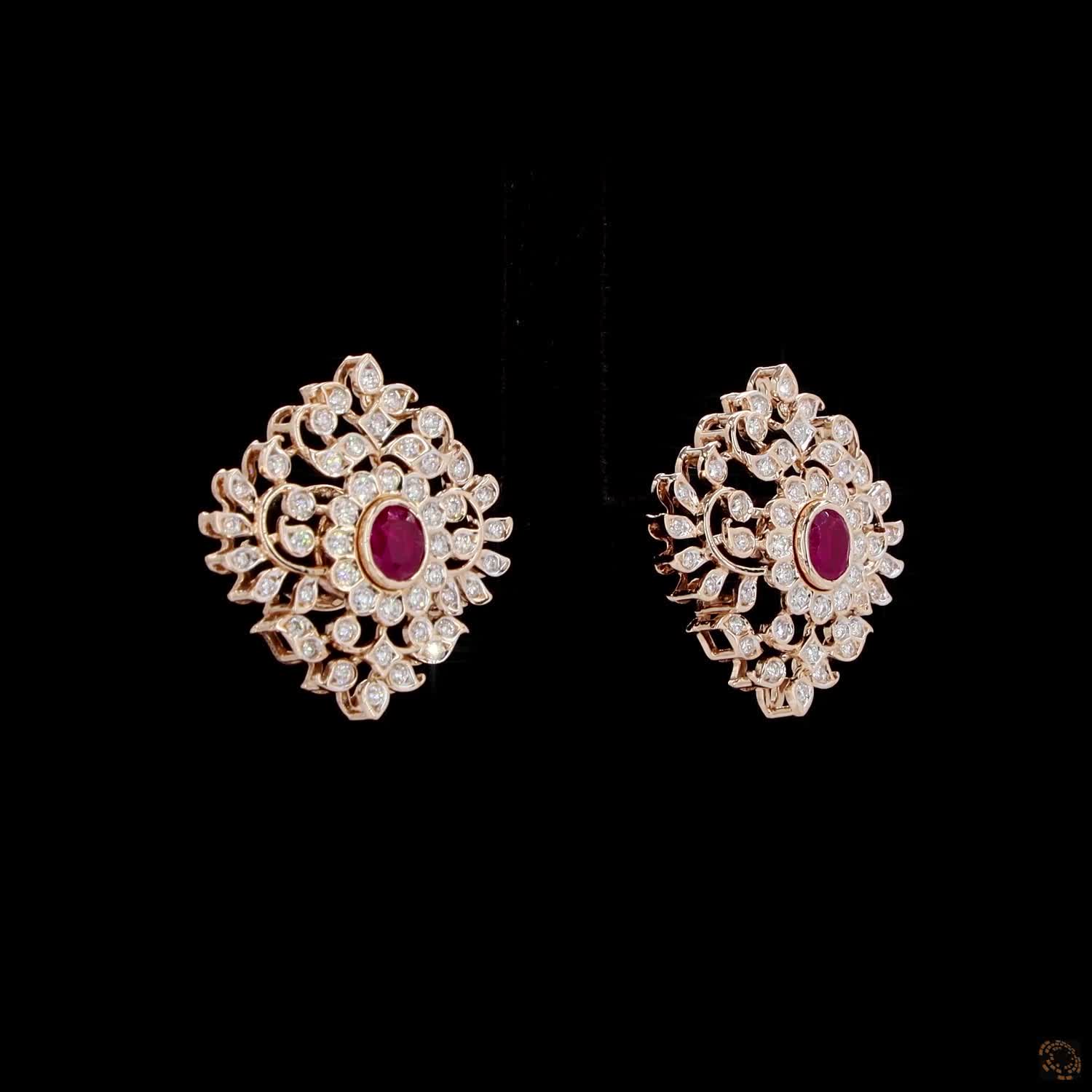 Emerald & Ruby Diamond Earrings in 18KT Yellow Gold