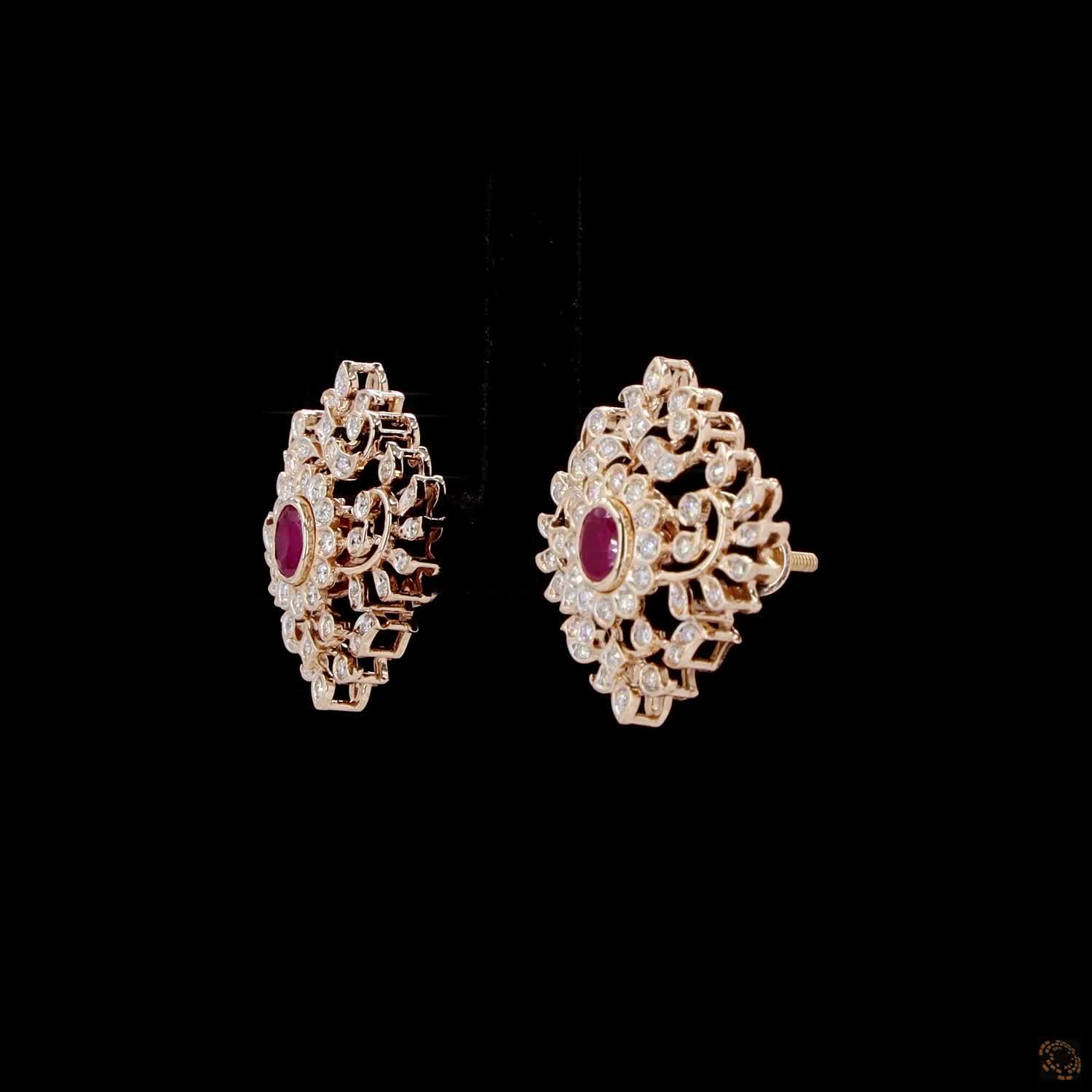Emerald & Ruby Diamond Earrings in 18KT Yellow Gold
