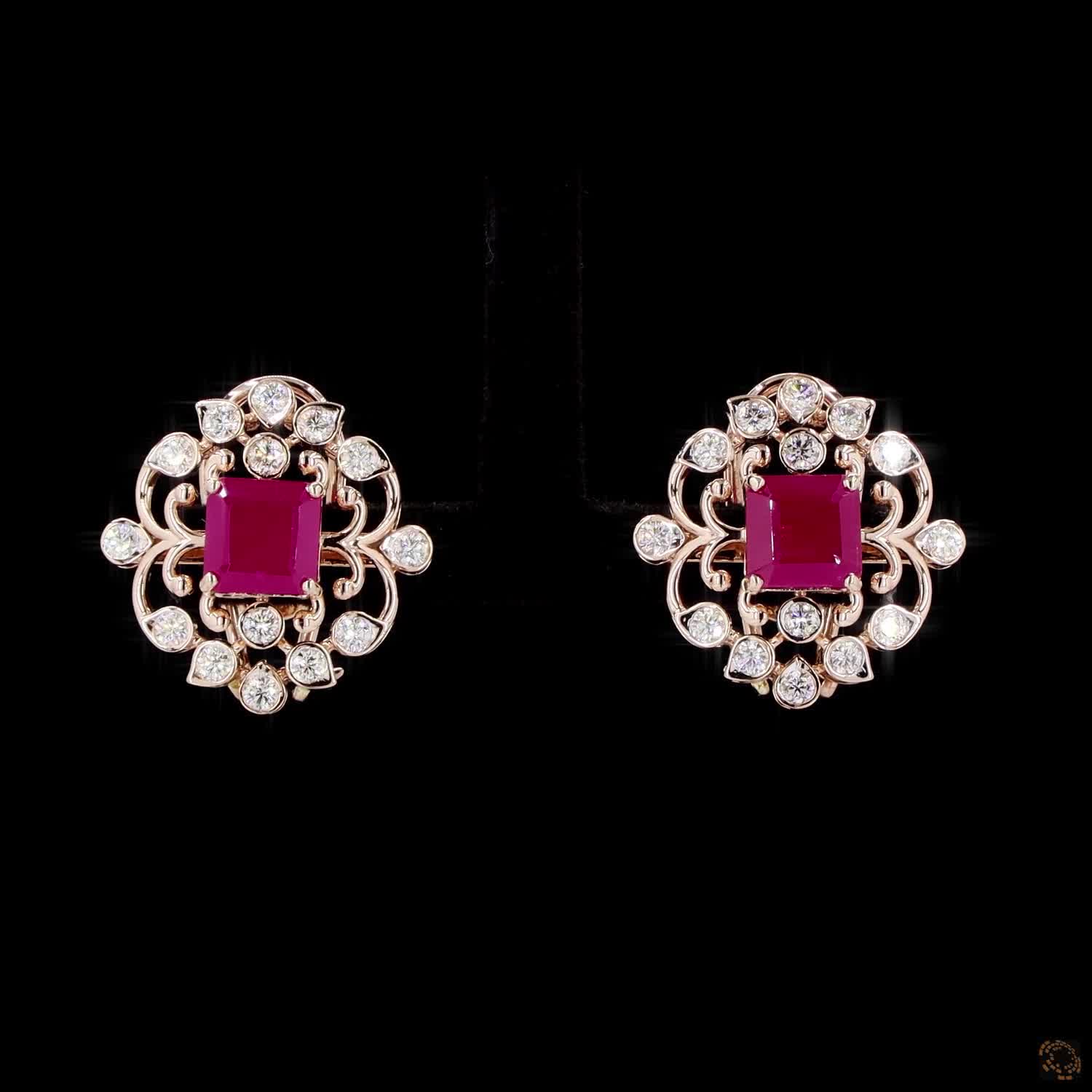 Ruby Diamond Earrings in 18KT Rose Gold